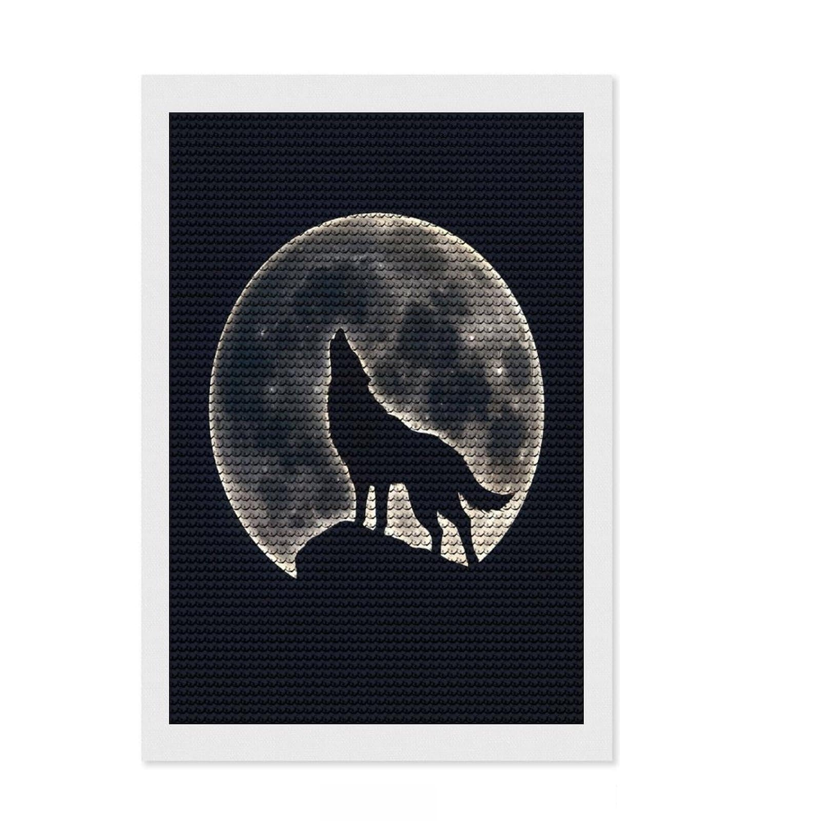 Junmoney Wolf Howling Under Moon Diamond Painting Set 8"x12", Farmhouse Decor, Modern Decor, Full Kit Included, Creative Gift Idea, Adhesive Canvas