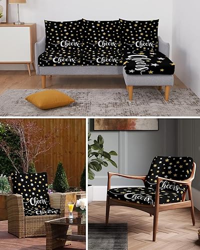 Miniatura 6 de Fundas de cojín elásticas para sofá con diseño de estrellas blancas y amarillas con parte inferior elástica, fundas protectoras clásicas negras con
