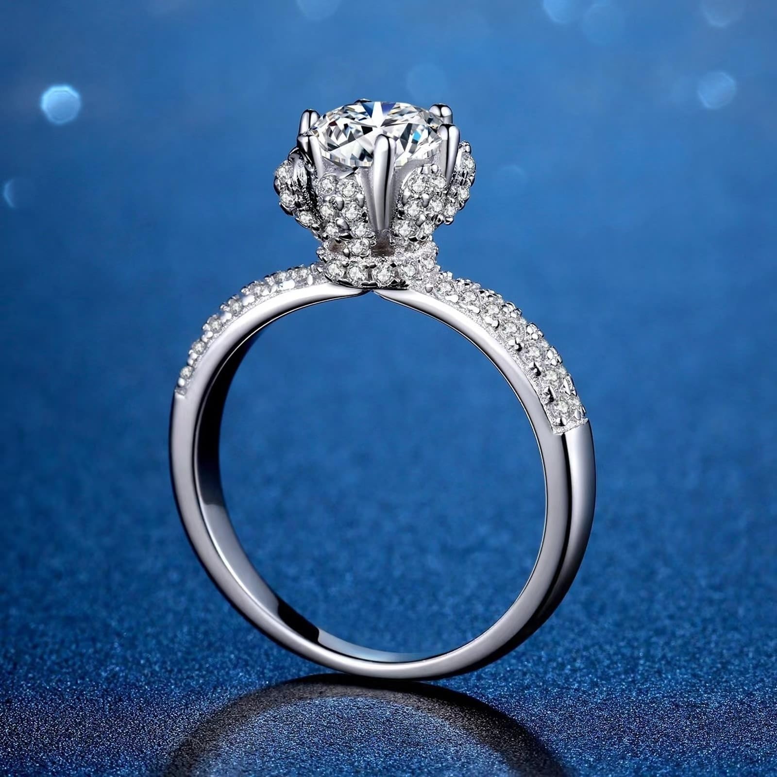 18 Karat Weißgold Ring Frauen Labordiamant Weiß, Verlobungsringe Eleganter Runder Labordiamant mit 6 Krappen