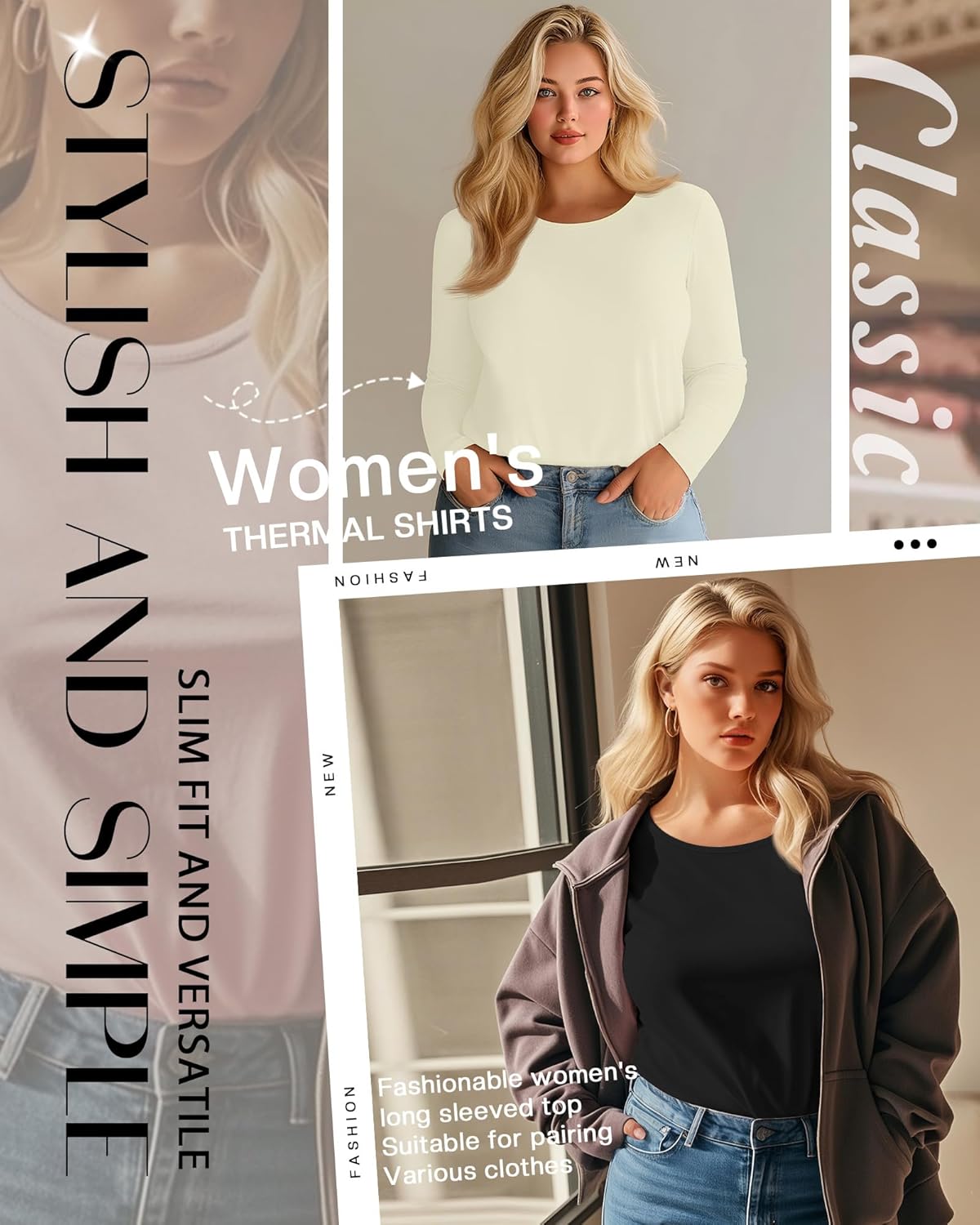 3 Pack Women's Plus Size Cotton Shirts, Scoop Neck Long Sleeve Casual Tops Form Fitting Knitted T-Shirts Blouses - Image 2