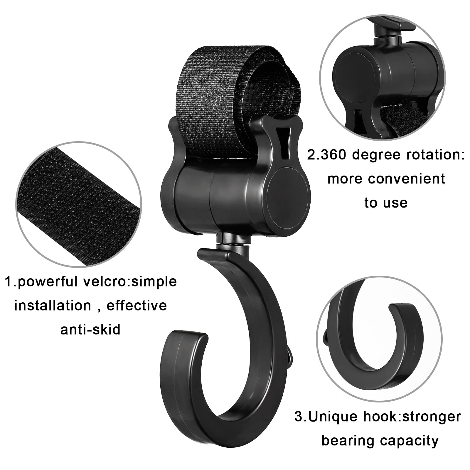 Vihir Ganci per Passeggino, Grande Gancio Passeggino Universale, Gancio Borsa, Accessori Passeggino, PU Pelle + Lega di Alluminio + Silicone Antiscivolo Copertura Protettiva