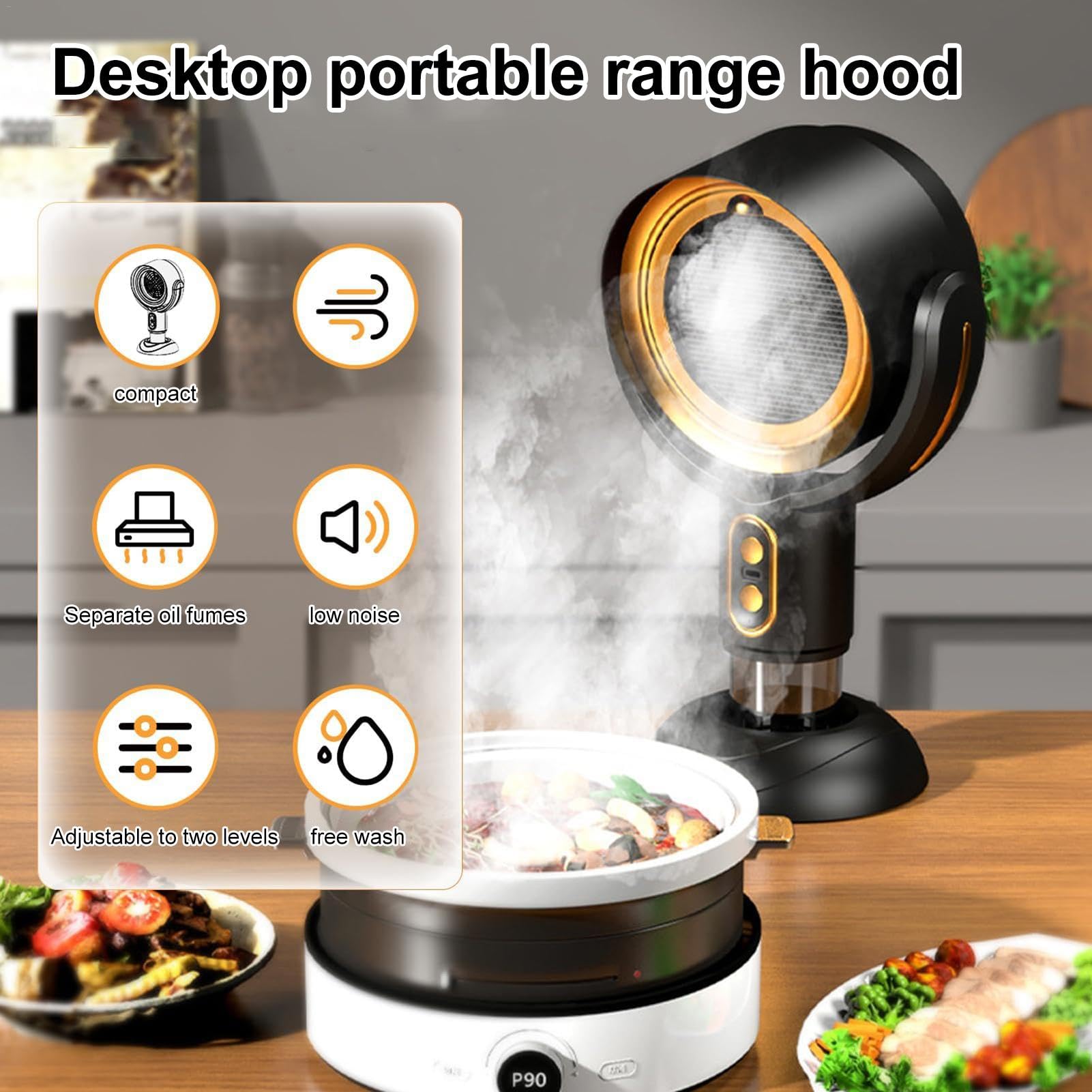 Cappa aspirante – 3000 mAh cappa di ventilazione, cappuccio ricaricabile per piano cottura | 360 gradi parallelo girevole da tavolo per cucinare in cucina con hot pot e