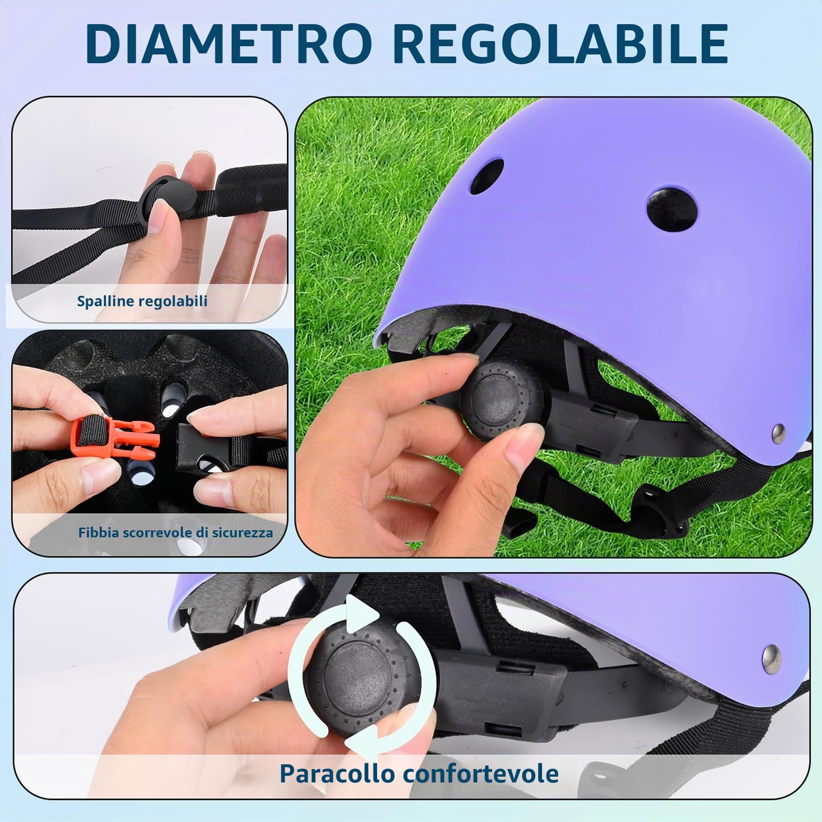 Casco da bici regolabile per bambina bambini Con gradiente di colore, Casco protettivo per ragazze ragazzi per multisport skateboard monopattino ciclismo pattinaggio, Verde Blu