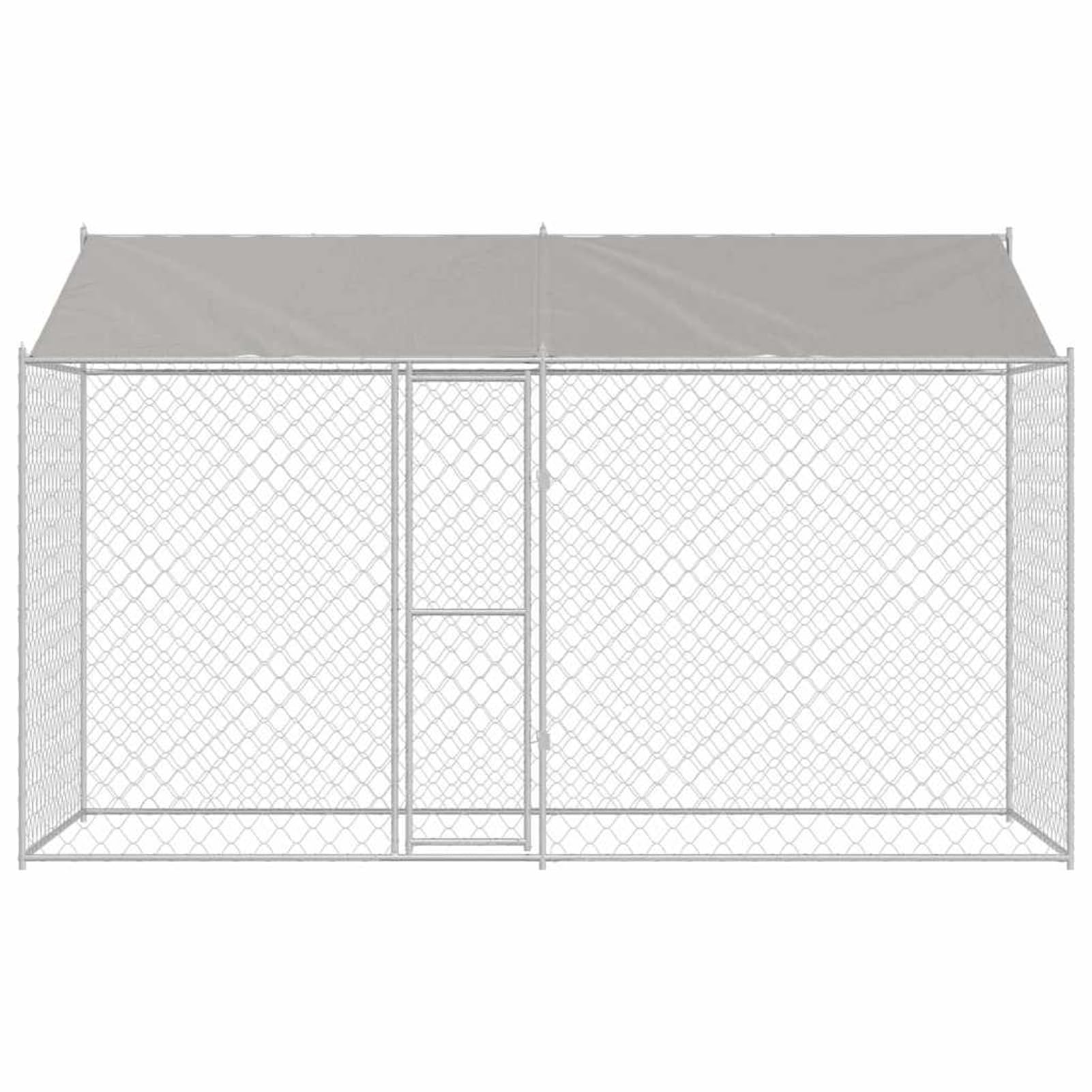 Hundekäfig mit Dach und Türen Silber 400 x 200 x 256 cm, UV- & Wasserdicht Hundezwinger Freilaufgehege für große Hunde Garten Outdoor, Verzinkter Stahl