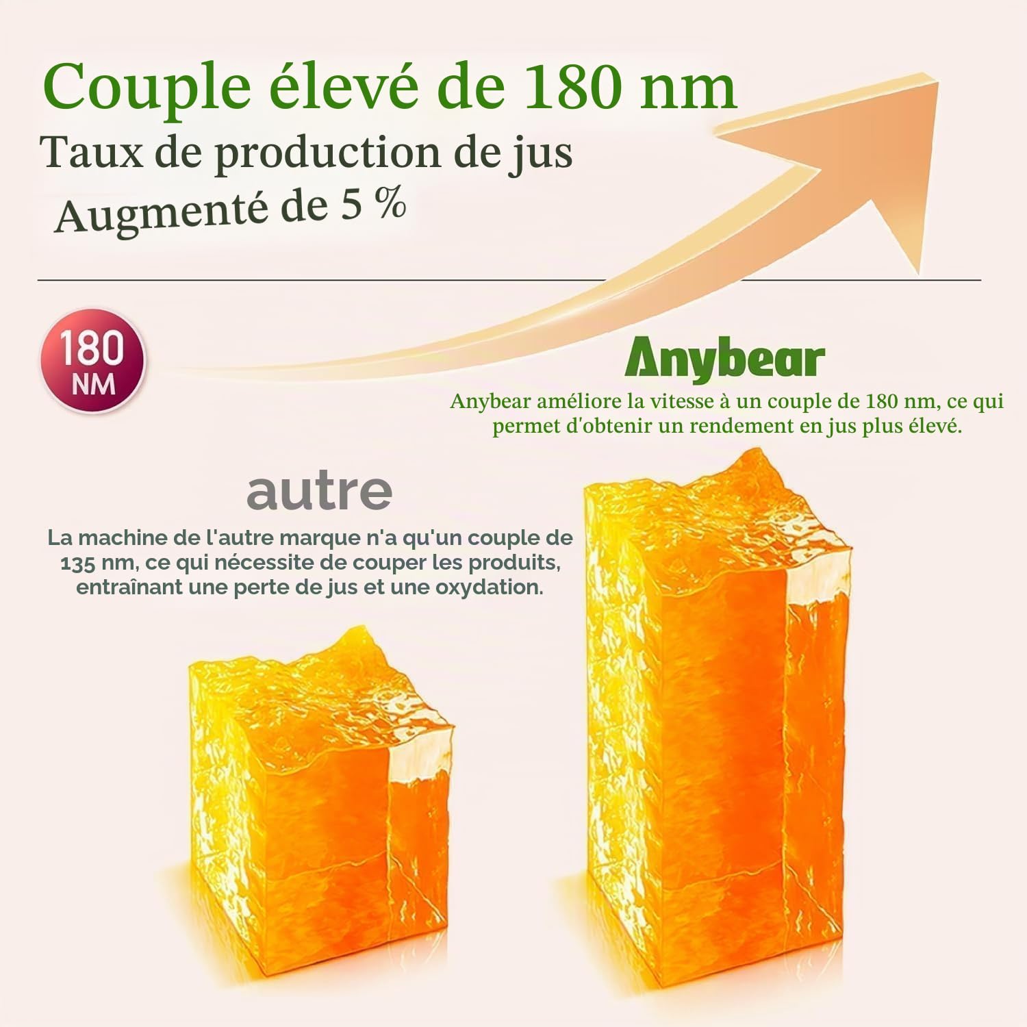 Anybear Extracteur de Jus à Froid, 200W Masticien Extracteur de Jus, 110cm Grande Gamelle pour Fruits et Légumes Entiers, Extracteur de jus Lent, Matériaux Tritan, Sans BPA (argent)