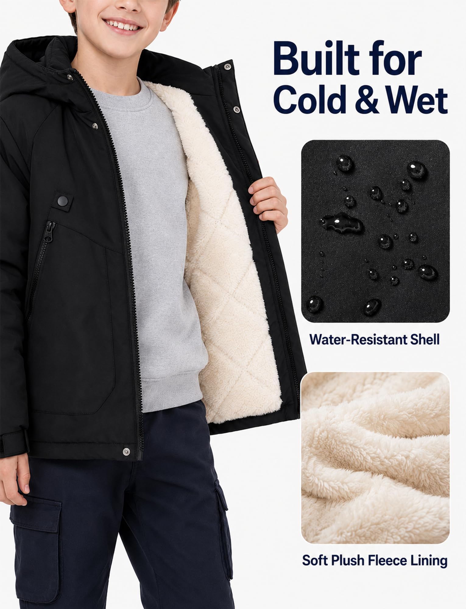 Cappotto invernale impermeabile ragazza ragazzo giacca da sci antivento con cappuccio giacca fodera in pile casual 4-13 anni
