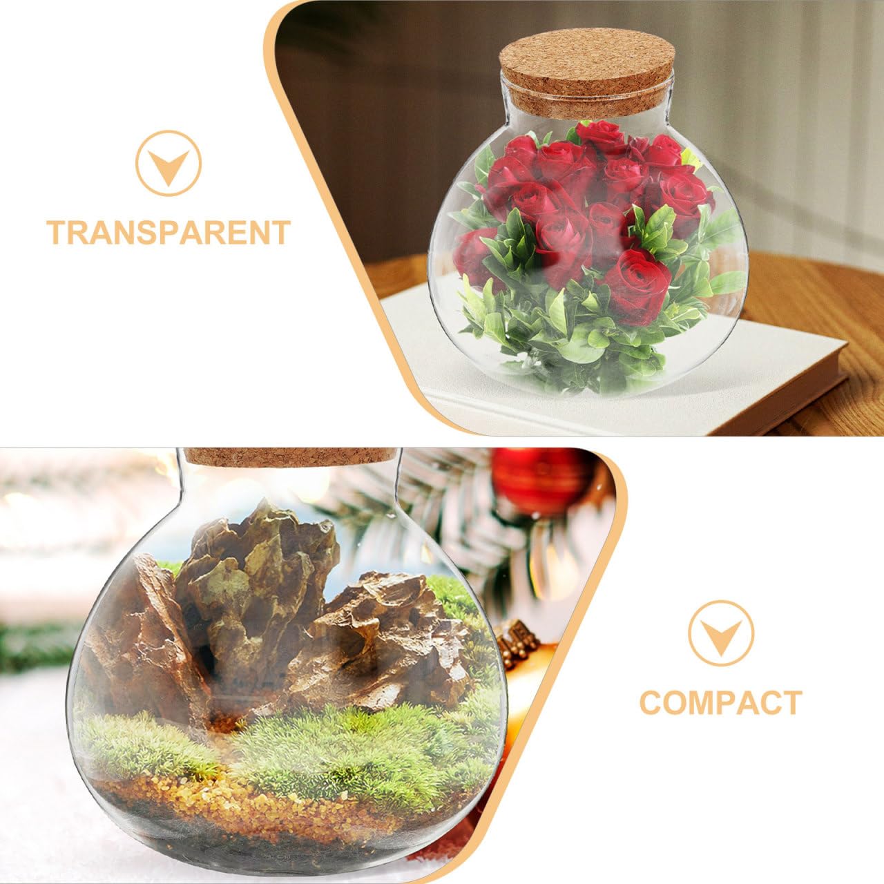 VICASKY Luftdichte Runde Glas Terrariumflasche mit Korken 13cm Mikrolandschaftsgefäß für Moos Sukkulenten und Hydroponik Dekoratives Pflanzglas für Schreibtisch und Fensterbank