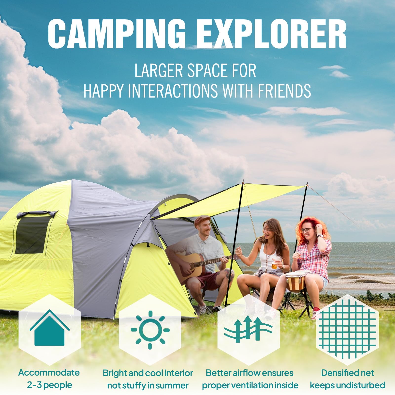 Chihee Tienda de campaña 3 Personas Doble Capa Carpas Cúpula Gran Capacidad 4 Estaciones Viajar Playa Mochilero Refugio al Aire Libre Tienda Impermeable a Prueba de Viento con Rainfly