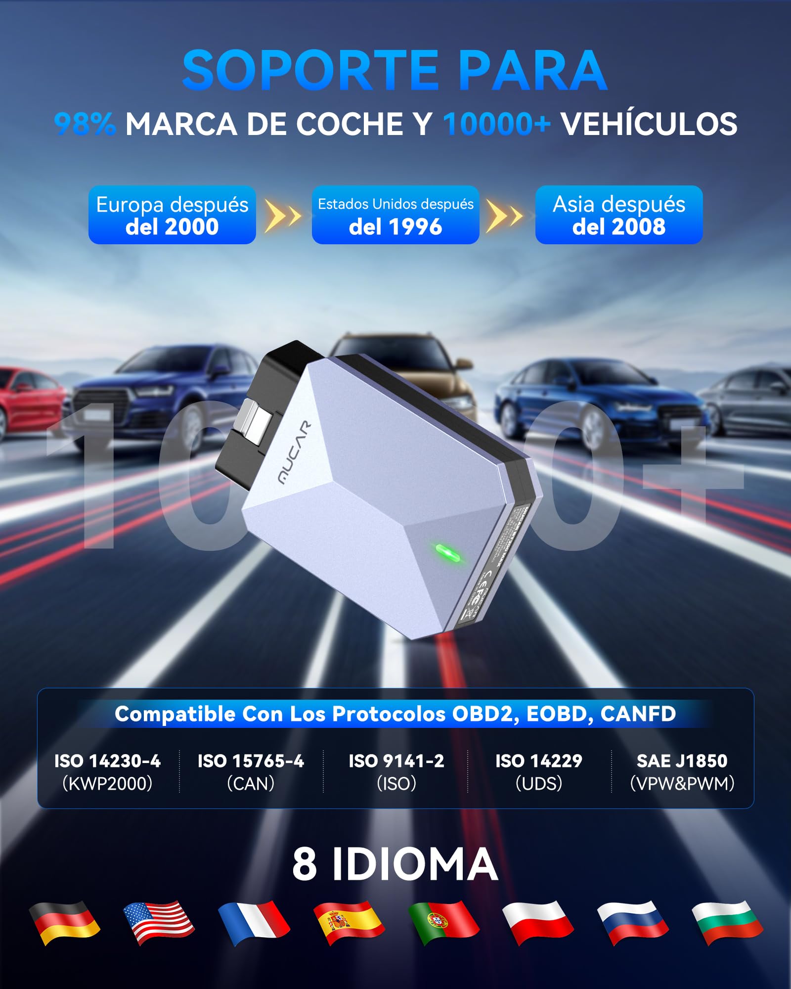 MUCAR BT200 MAX AI Accesibilidad Adaptador Bluetooth OBD2 | Diagnosis Coche Multimarca Todos Sistema+15 Funciones de Reinicio, OBD2 Diagnosis Active Test-Actualización Gratuita