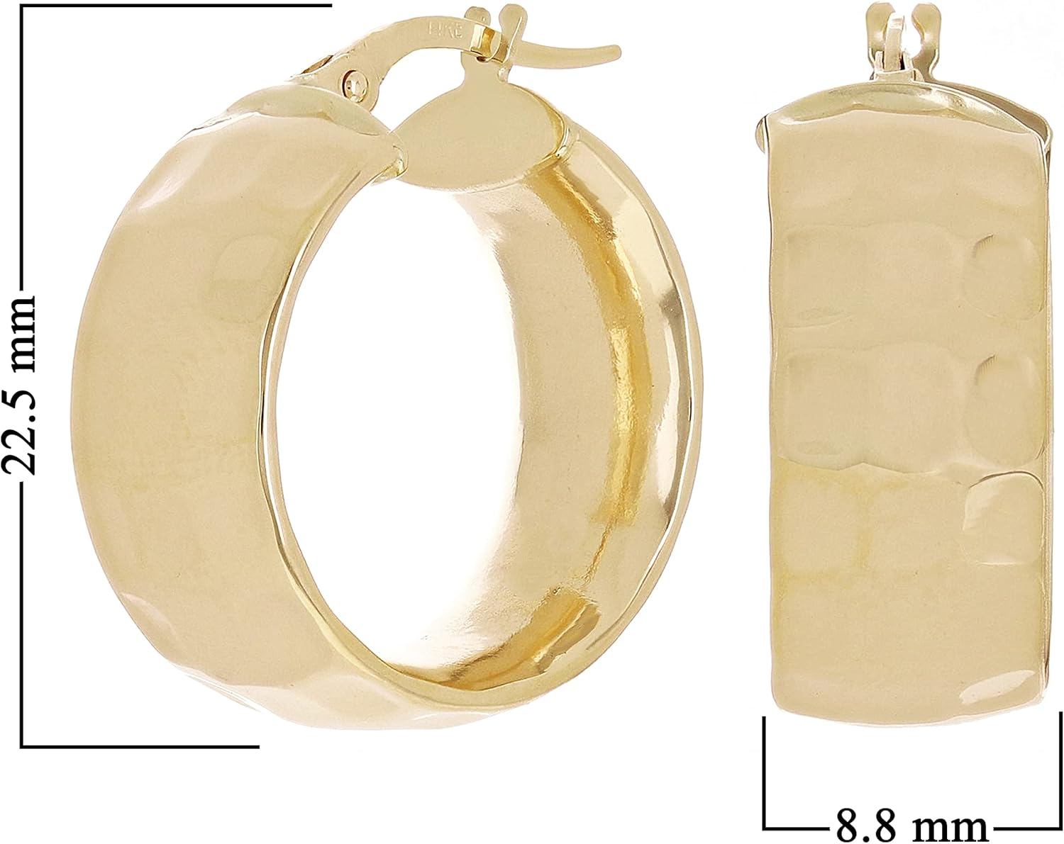 Italian 14k Yellow Gold Hollow Hammered Hoop Earrings 22.5 x 8.8mm 4.2 grams - Image 4