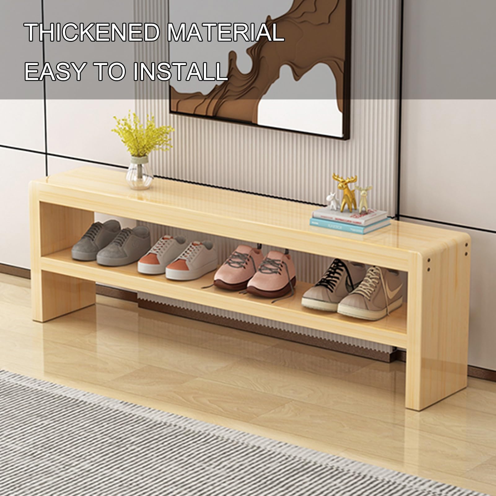 Solid Wood Shoe Bench Entryway Storage Seat with Shoe Rack Versatile Furniture for Bedroom Living Room Hallway Bathroom (60cm/23.6in)