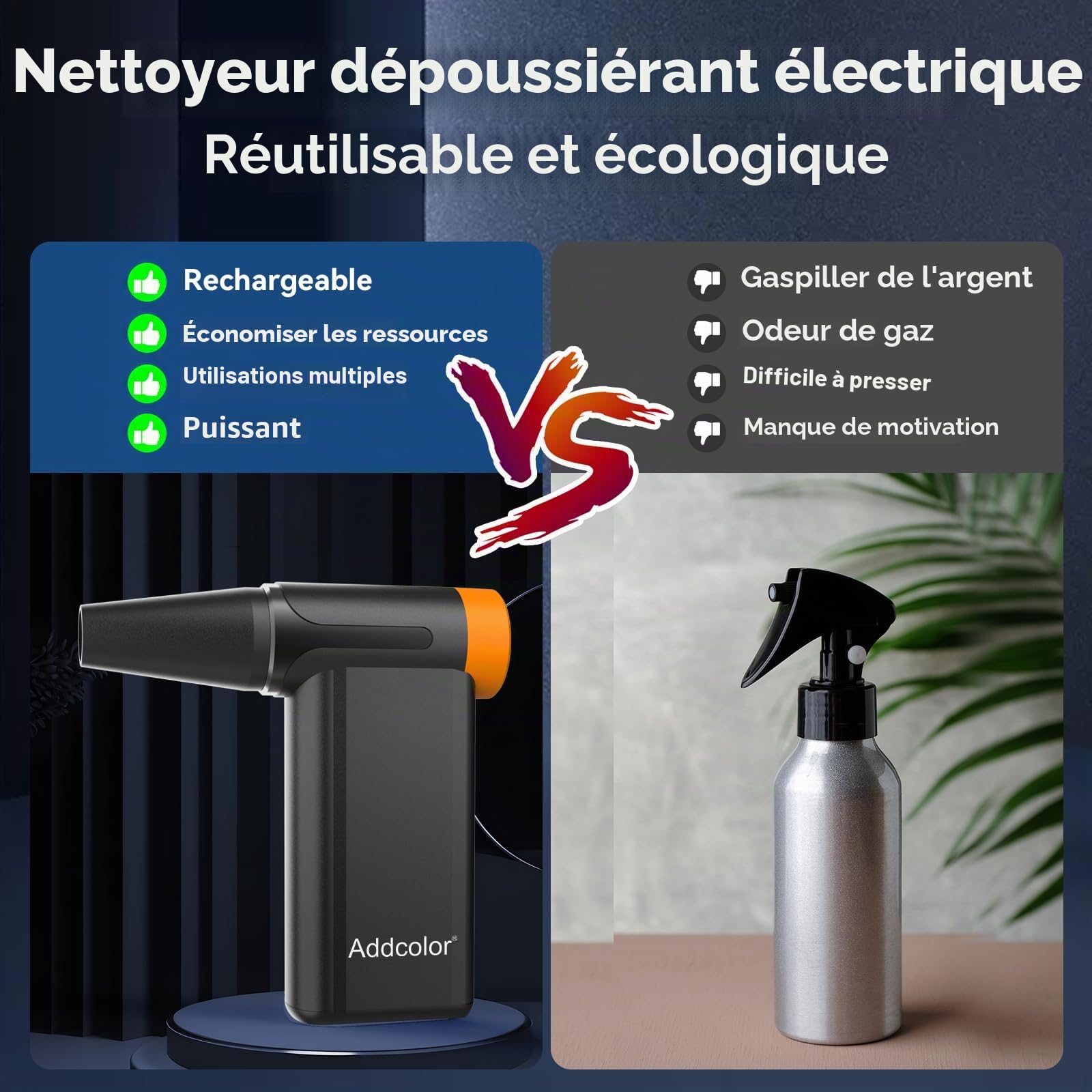 AD51 Plumeau à air comprimé 2000 mAh avec 8 vitesses réglables, 106770 tr/min avec écran – Souffleurs portables pour clavier, ordinateur, voiture, extérieur, lit gonflable