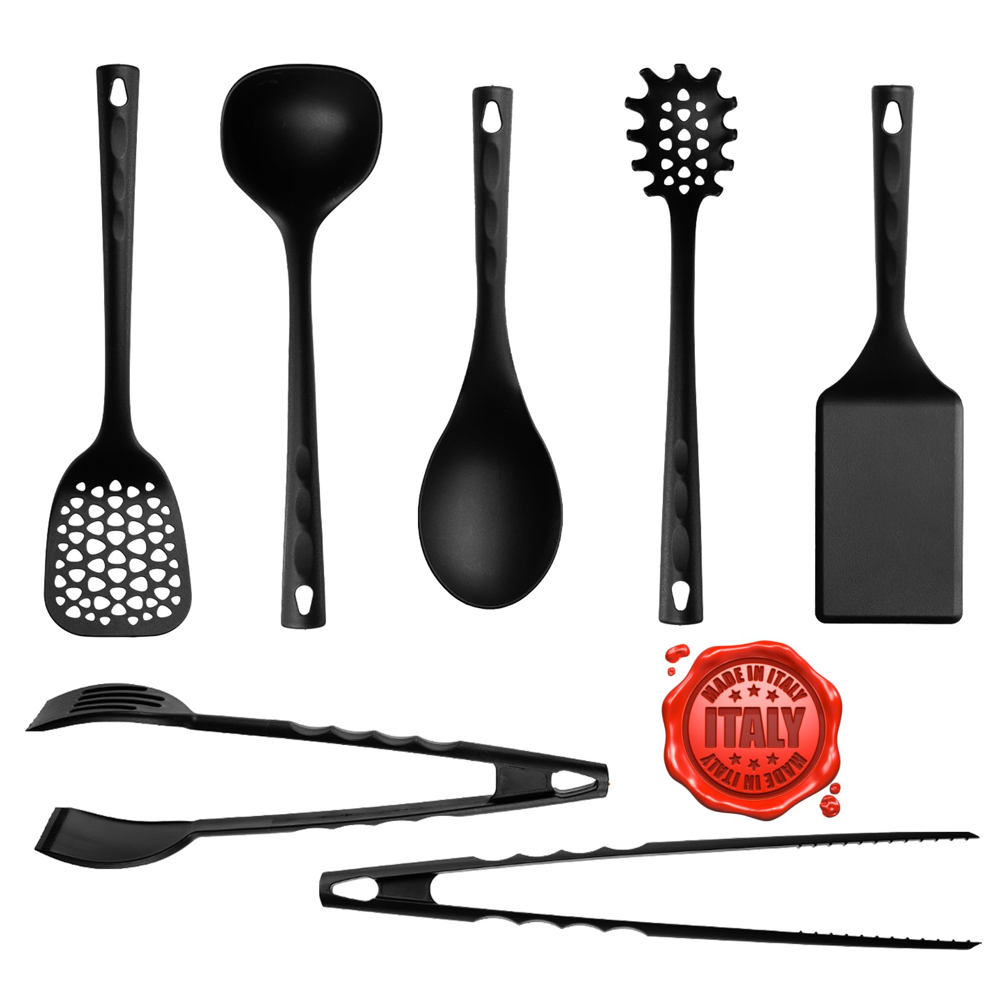 CIPOXPAT Set Utensili Cucina Professionali Made in Italy in Nylon 6.6 Set Mestoli da Cucina da 7pz Antigraffio Antiaderente e Resistente al Calore Fino a 220° Lavabili in Lavastoviglie