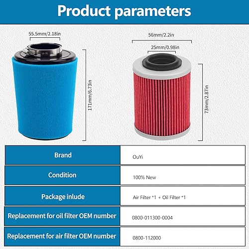 Miniatura 2 de Filtro de aire 0800-112000 Filtro de aceite 0800-011300 Reemplazo para CFMoto CForce 400 500 600 800 HO EPS 2016-2020 UForce 500 800 EX SSV