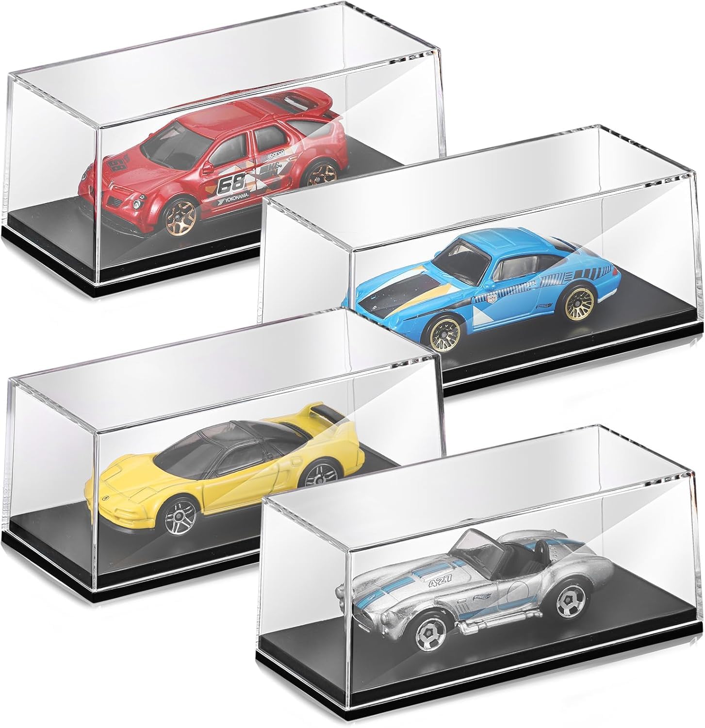Brainy 6 Pcs 1/64 Scale Toy Cars Display Case Clear Acrylic Toy Car Model Display Boxes Acrylic Display Box with Black Base Model Display Case Display Stands for Collectibles Toy Car Storage