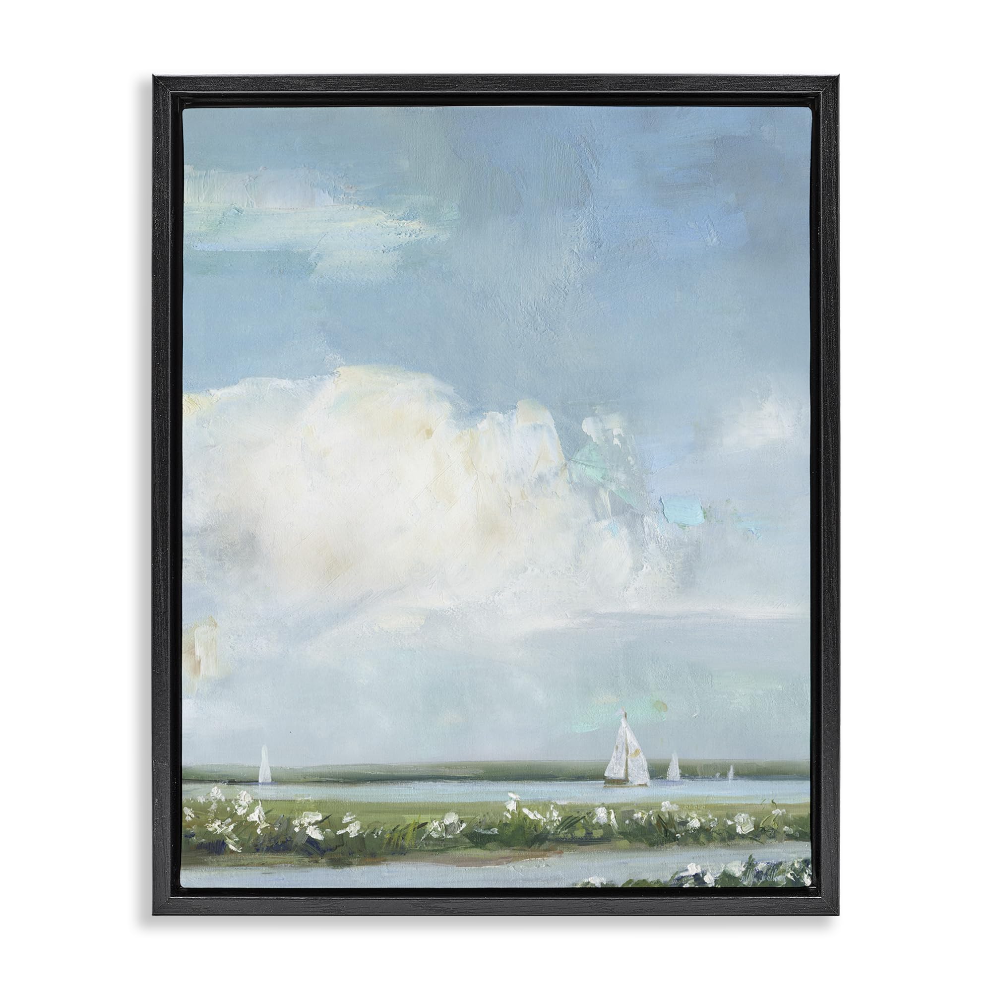 'Seaside Sailing Along Meadow'| Floating Frame Canvas Art