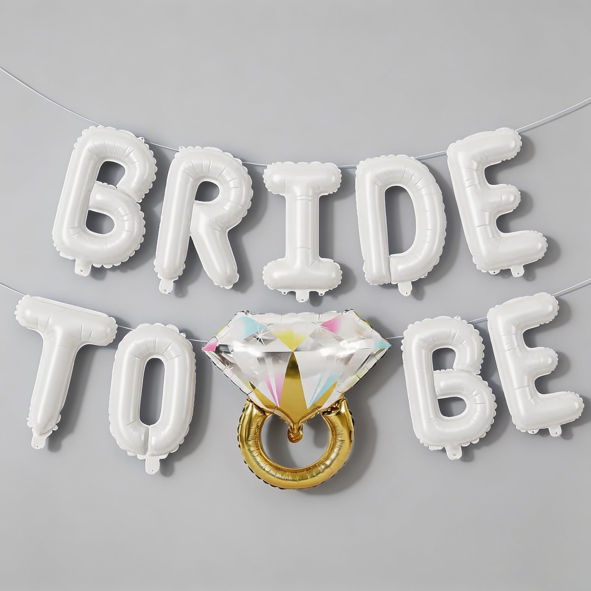 Bride to Be Balloons Set - 9 Self-Sealing 16 inch Letter Balloons & 1 Large 24 inch Diamond Balloon - Reusable Thick Foil Balloons for Bridal Shower, Bachelorette Party Decorations