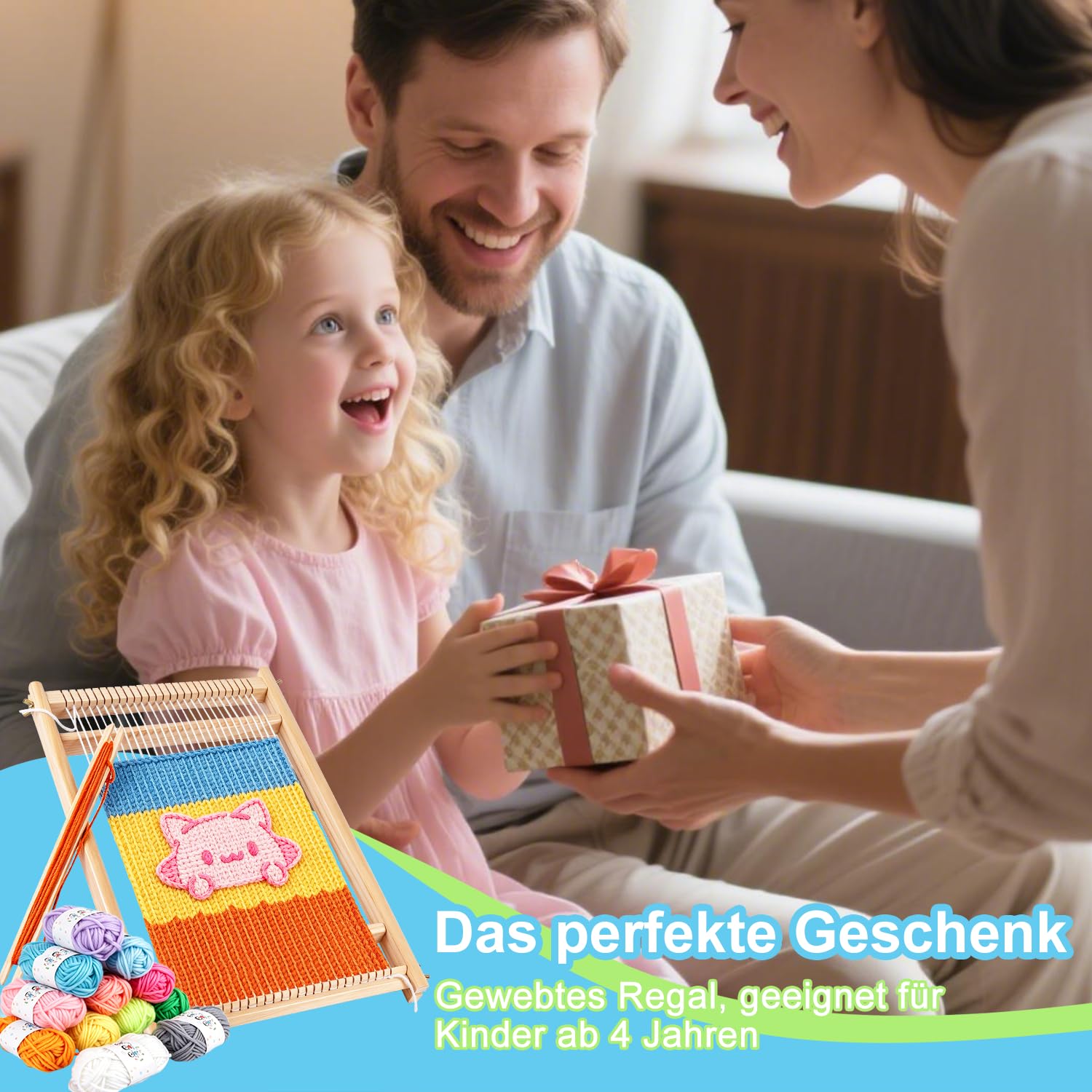 BSTDAYEVER Telaio per Tessitura in Legno Telaio per Bambini Telaioi per Tessitura a Cornice 28x38cm Craft Telaioi per Tessiture Quadrato Contiene 12 Colori di Filato per Principianti e Bambini