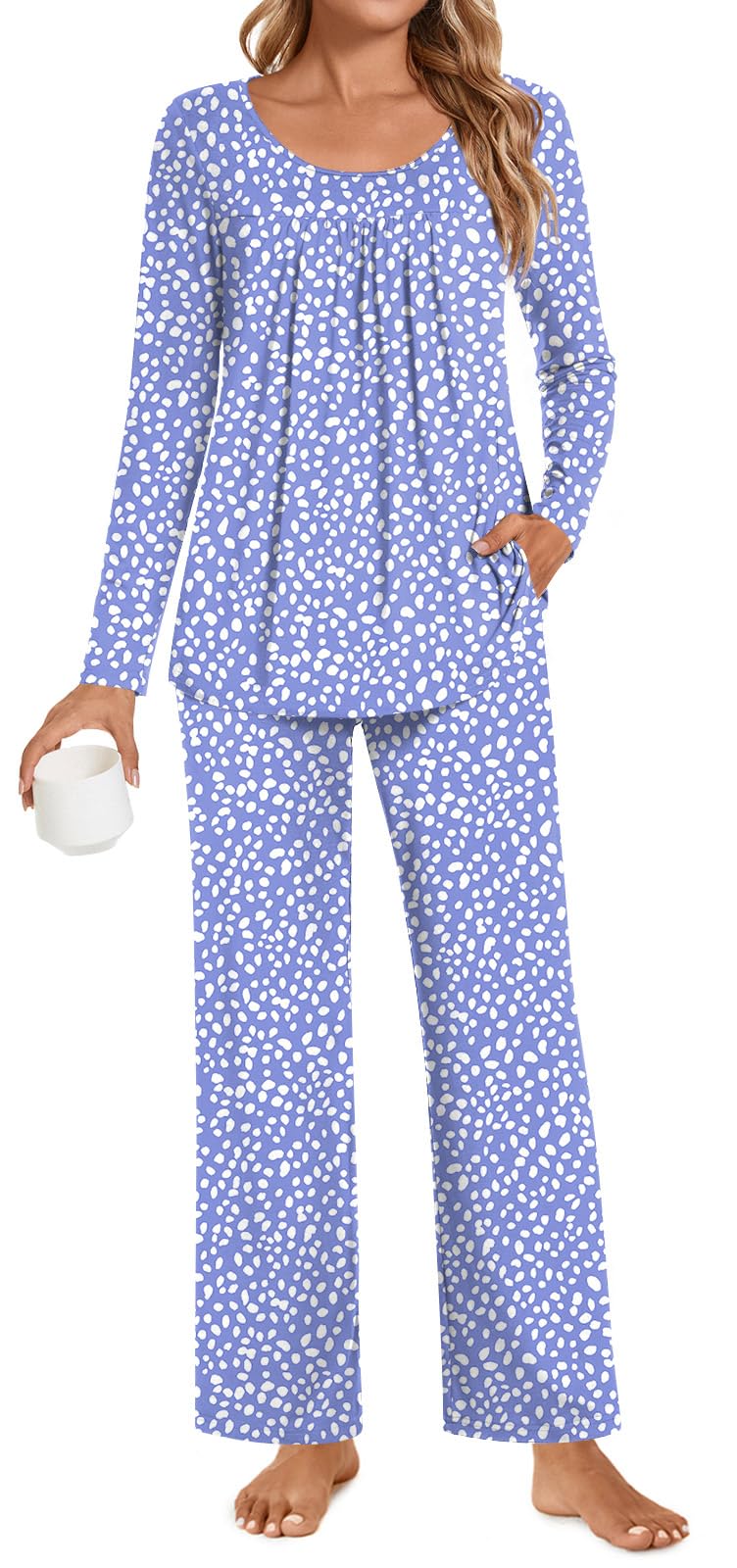 POPYOUNG Womens Pajama Set 2 Pieces Fall Long Sleeve Pjs Winter Ladies Pajamas Lounge Sleepwear with Pockets