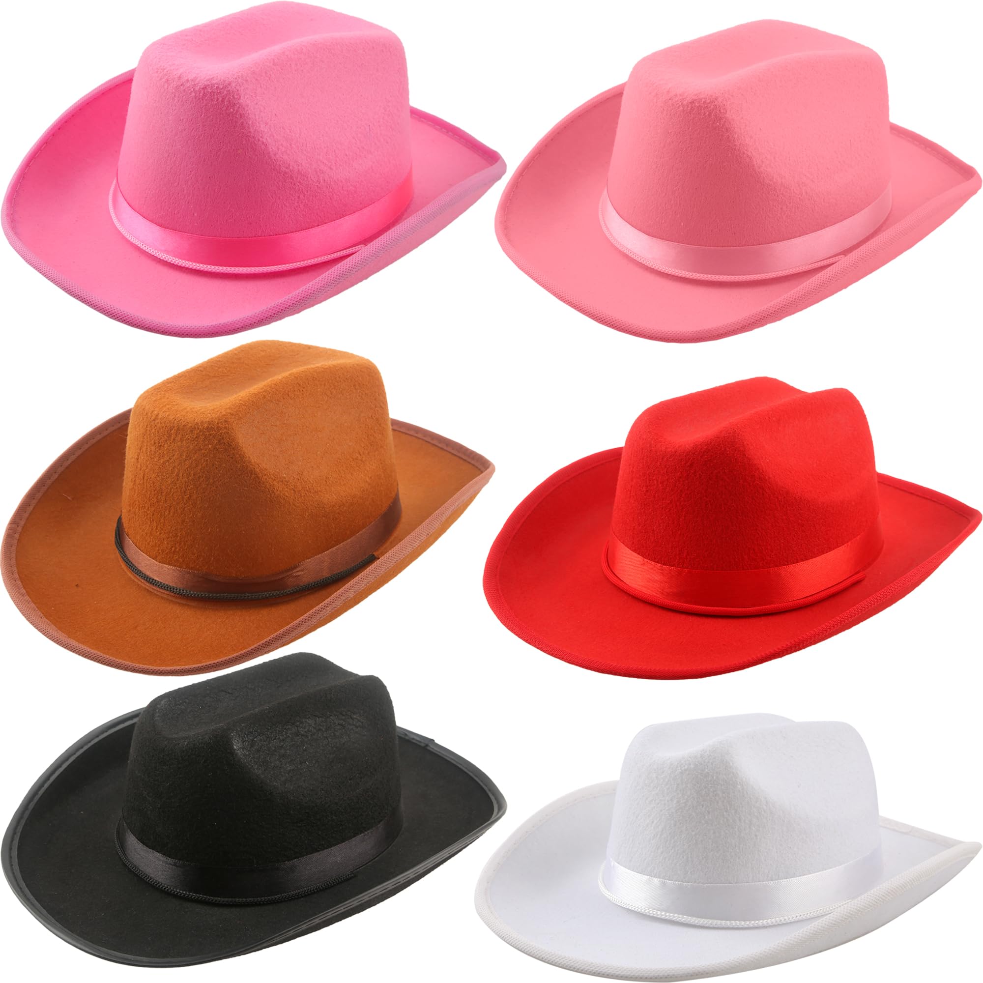 SGBETTER 6 Pack Kids Felt Cowboy Hats Western Cowgirl Hat with Adjustable Drawstring for Boys Girls Cowboy Birthday Party