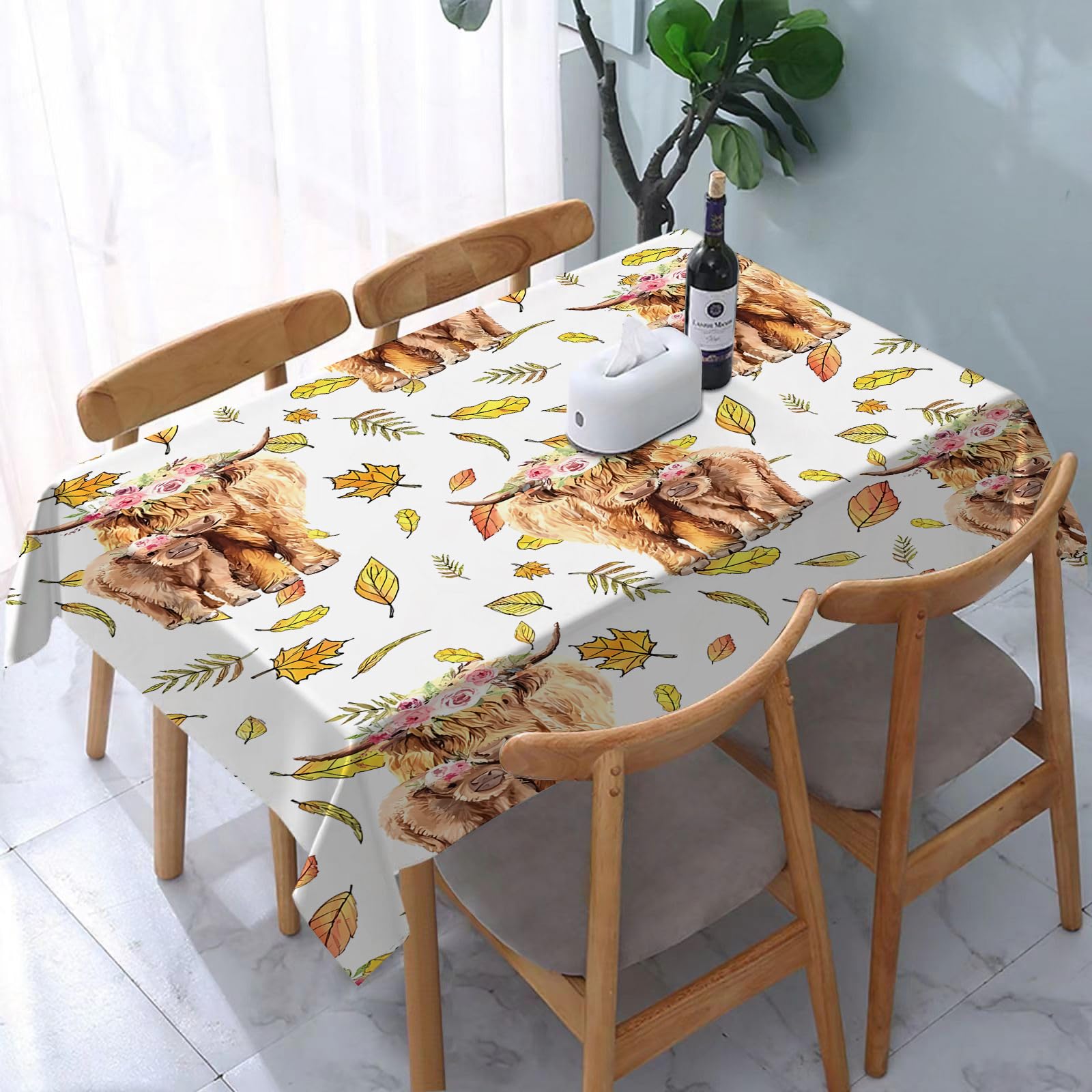 Yoiue Cow And Calf With Flower, Highland Cow, Heif - A6 Tablecloth,Table Cloth For Rectangle,Cow And Calf With Flower, Highland Cow, Heifer,Wrinkle Resistant Decorative Table Cover For Kitchen Dining Parties Picnic 54 X 72 In