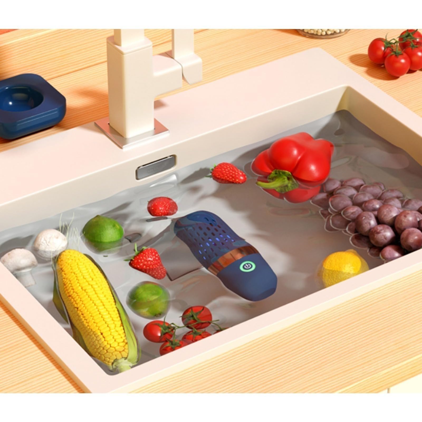 Lorastia Limpiador de Frutas y Verduras, Purificador de Alimentos Inalámbrico Portátil con Tecnología de Iones OH, Carga Rápida (1 pcs)