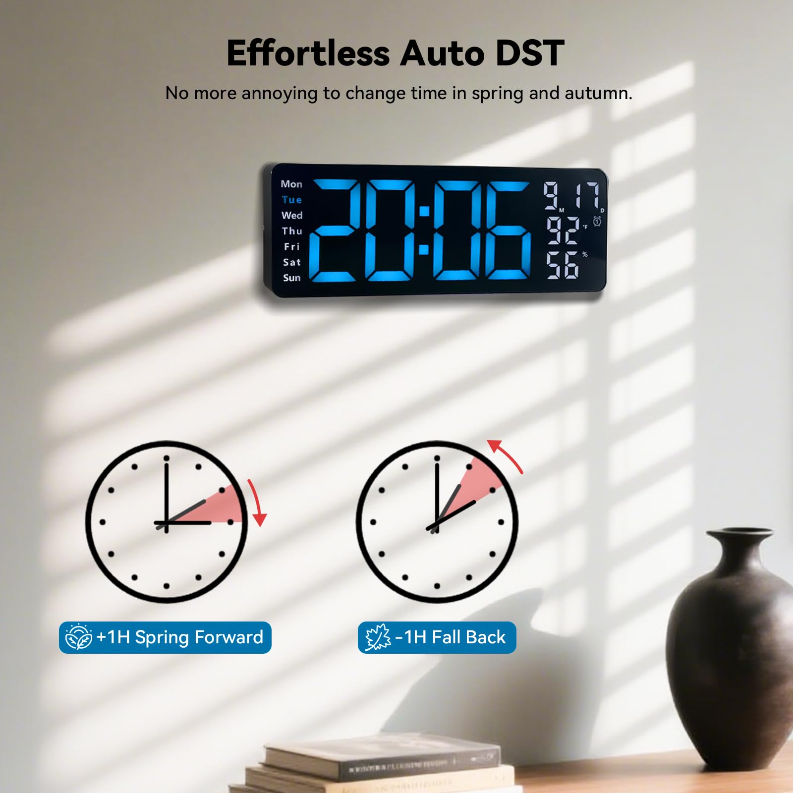 Digitale Wanduhr, großes Display, 43,9 cm (17,3 Zoll) Digitaluhr mit RGB-Farb-Fernbedienung, automatische Dimmung, große Wanduhr mit Nachtlicht, automatische DST, Datum, Woche, Temperatur für