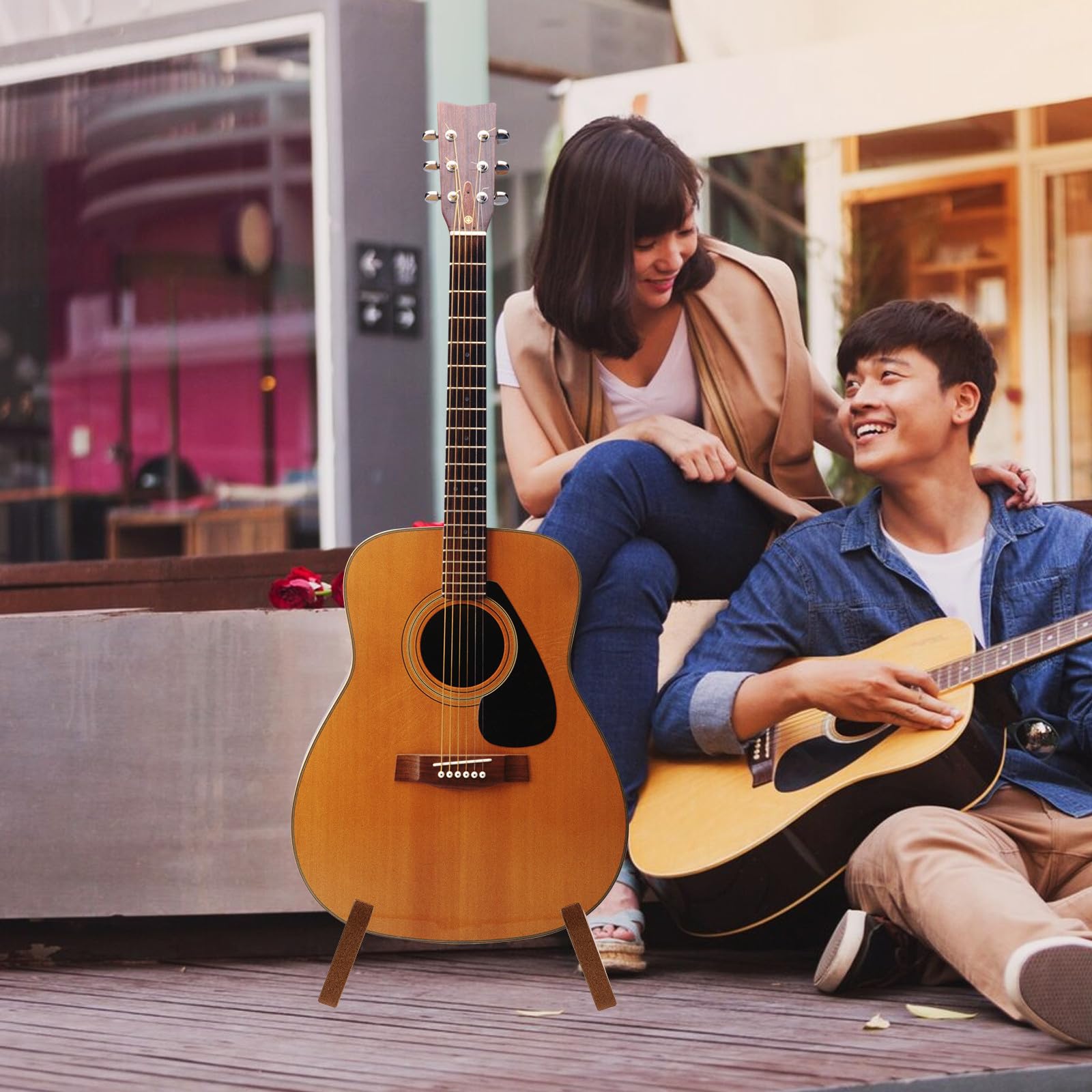 NOLITOY Supporto per Chitarra e Basso Design Verticale Stabile in Legno Marrone Protezione Sicura Supporto da Pavimento Robusto e Funzionale per Performance e Viaggio
