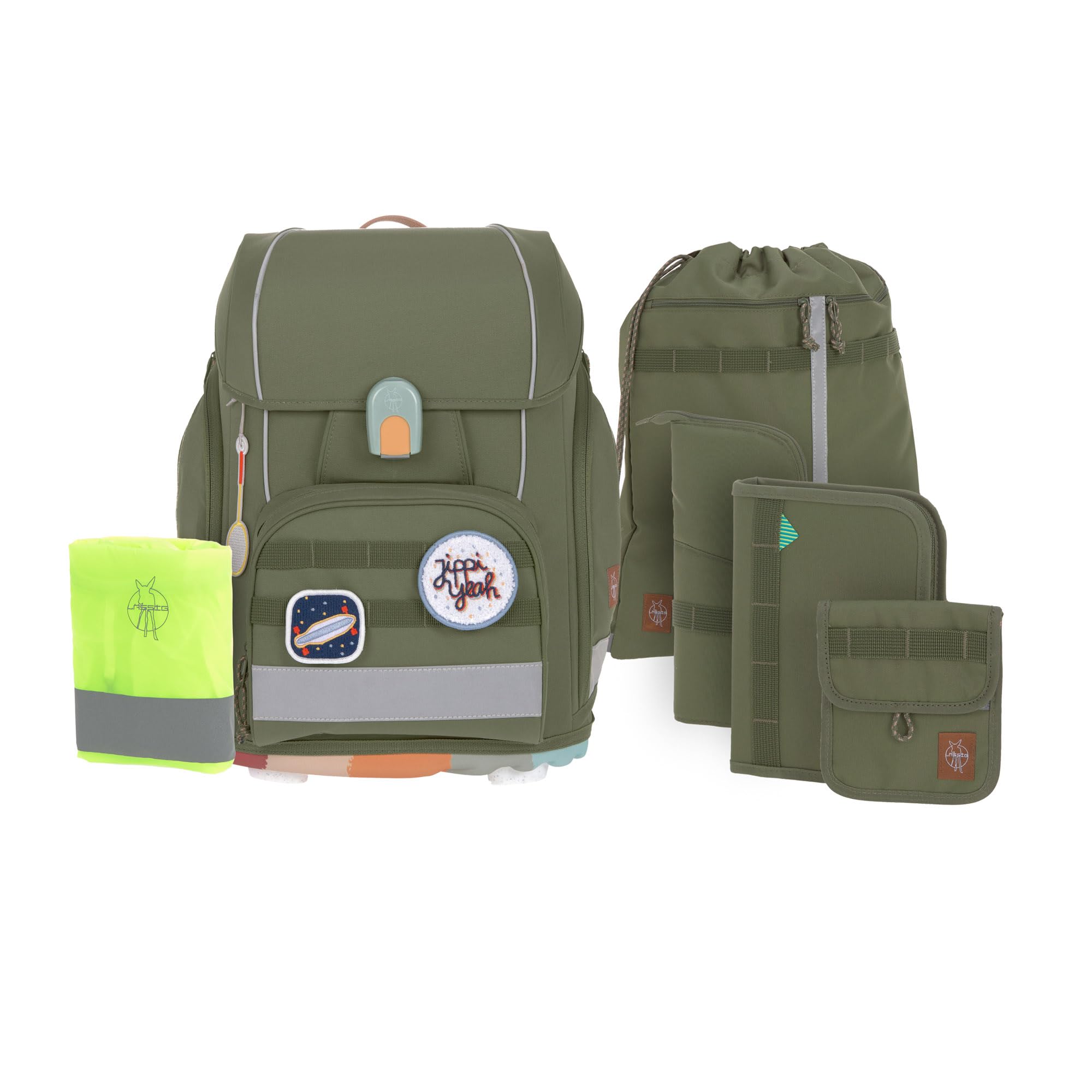 LÄSSIG Schulranzen Boxy Unique Olive – 7-tlg Set