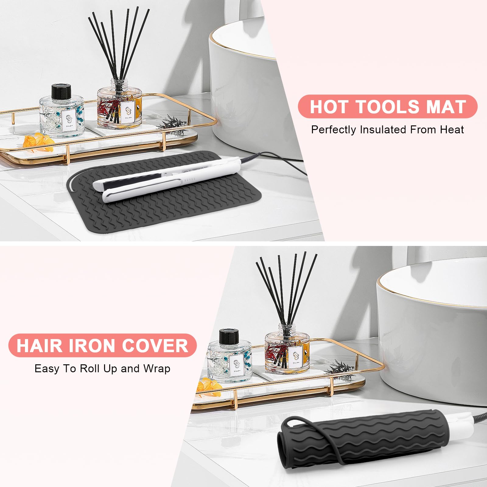Suafrnut Hitzebeständige Silikonmatte für Haarwerkzeuge in Übergröße (30,5 x 22,9 cm) | Tragbare Reise-Hot-Tools-Pad-Abdeckung für Lockenstab, Glätteisen, Haarglätter und Haarstyling-Werkzeuge