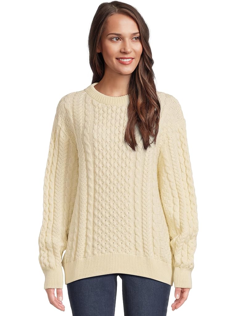 White L.L.Bean 1965 Irish Fisherman Crewneck Sweater