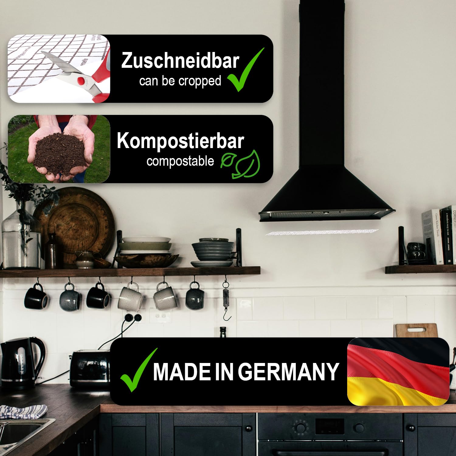 COM-FOUR® Filtro extractor 2x para campana extractora con alto rendimiento de filtrado - Filtro plano universal de 1 mm, recortable a medida con indicador de saturación (Con indicador - 2 piezas) — view 2