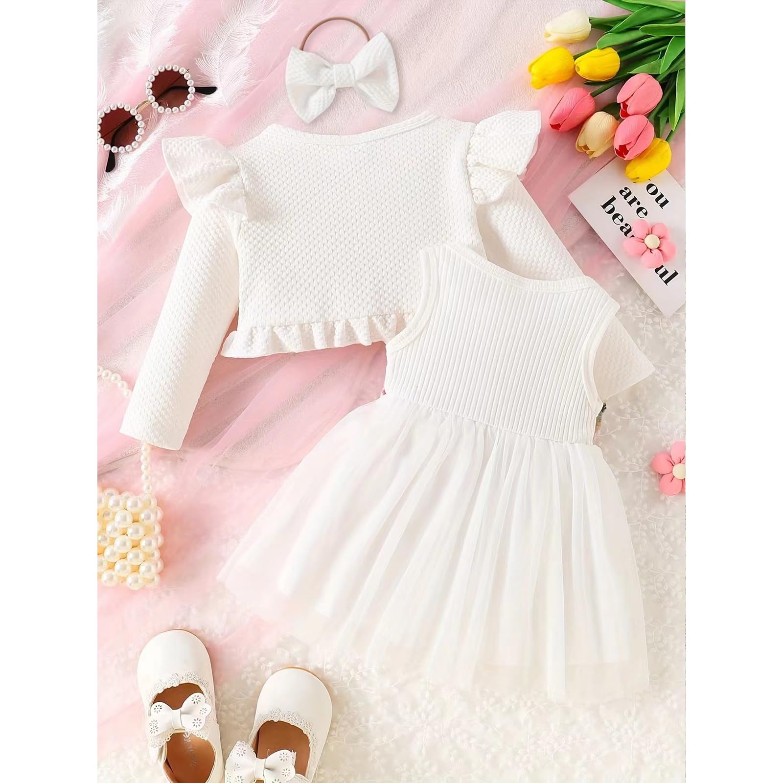 Bambina Vestito e Cardigan Set Manica Lunga Cotone Principessa Tutu Abiti con Cappotto Outfit per Bambine