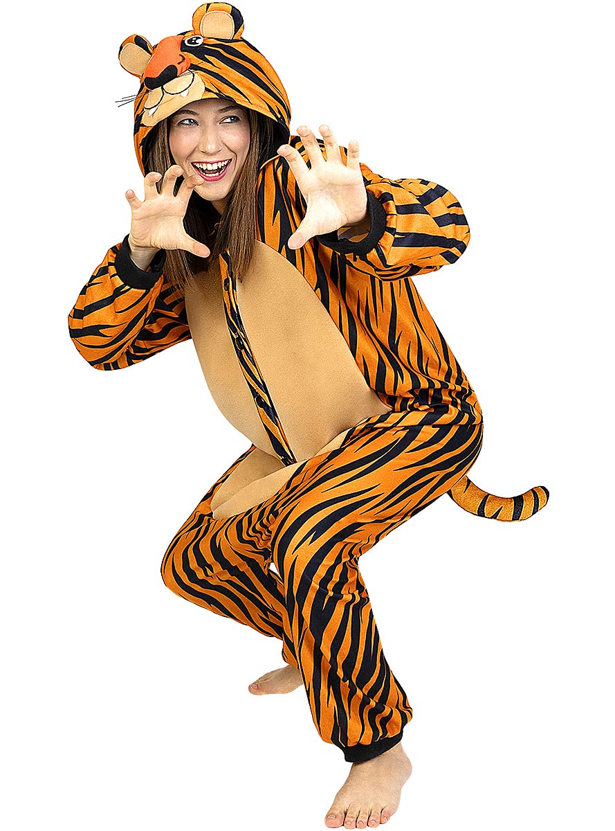 Funidelia | Disfraz de Tigre Onesie para Hombre y Mujer Talla M Animales, Desierto, Selva - Color: Naranja - Divertidos Disfraces y complementos para Carnaval y Halloween