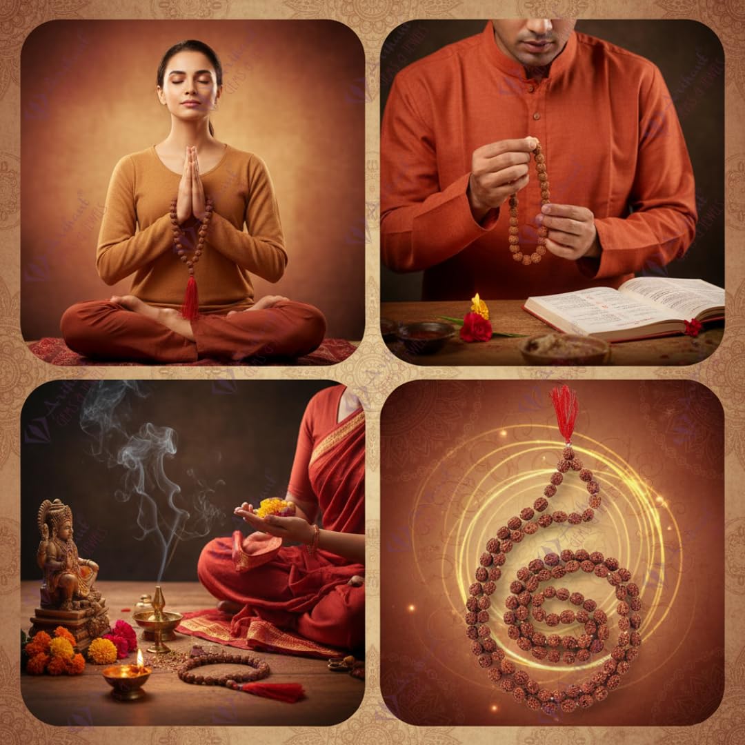 Arihant Gems & Jewels® 3 Mukhi Rudraksha Jaap Mala | Natural & Certified | Astrological Three Mukhi Beads | Positive Energy for Men & Women 1