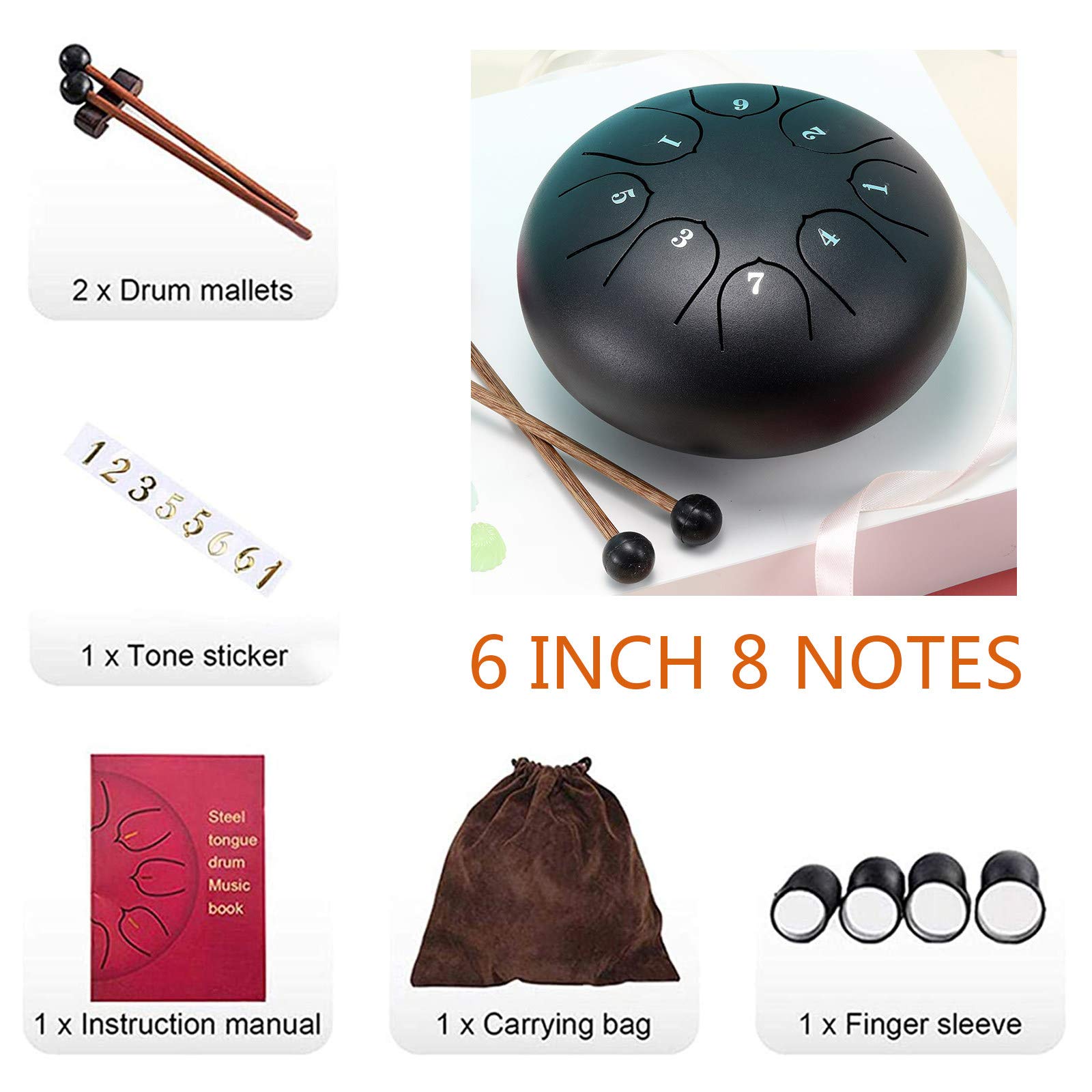 Générique Handpan Tongue Drum allié pour Enfants Adultes, Tambour éthéré, kit de Handpan Tongue Drum pour Instrument à Percussion de 6 Pouces à 8 Notes pour ands, Tambour à Main, Jaune