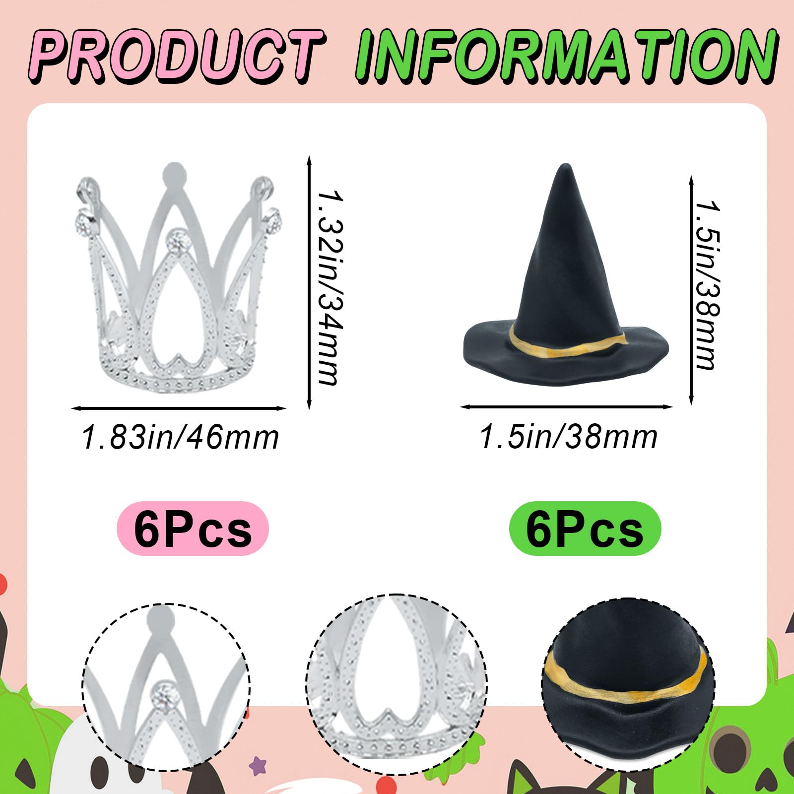 24 Pcs Witch Hat and Crown Cake Topper,Wicked Cake Topper and Wicked Cupcake Toppers,For Party, Birthday Cake, Craft Decoration