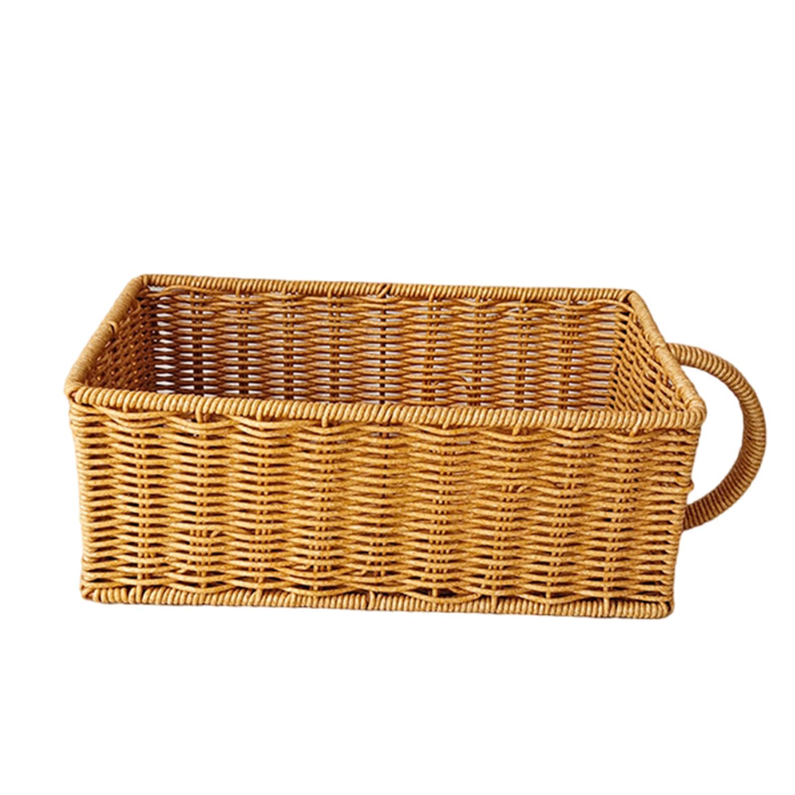 MICFENY Imitation Rattan Desktop Basket with Handle Rectangle Organiser for Snacks and Cosmetics Sundry Storage Container