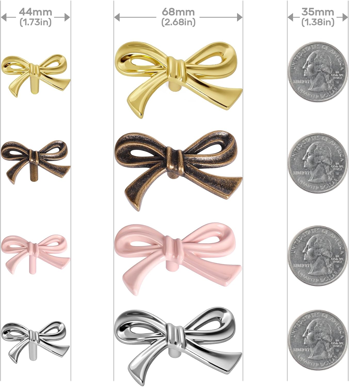 8 Pack Brushed Gold Bow Dresser Knobs, Small Decorative Cabinet Drawer Pull Handles for Girls Bedroom and Nursery Room Decor