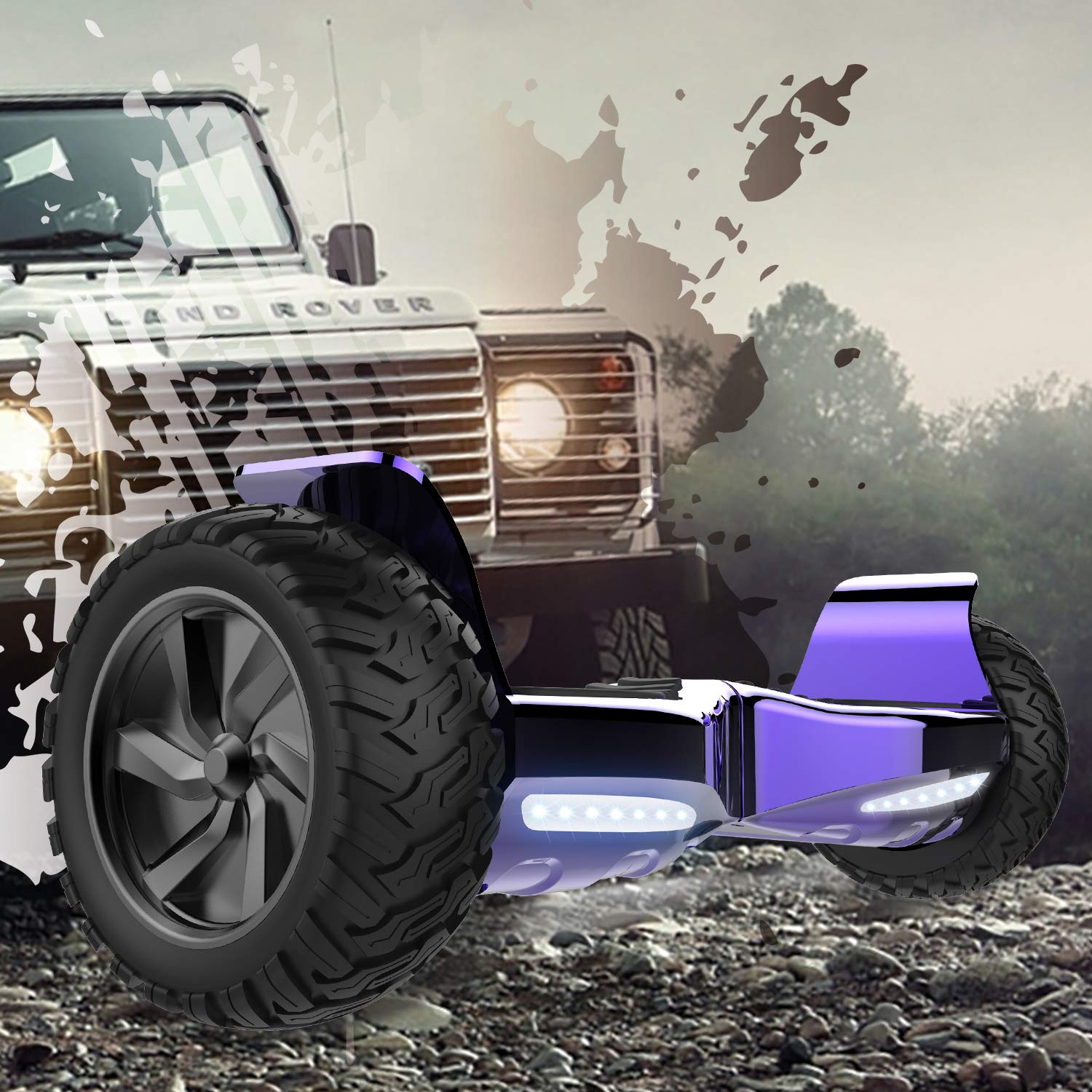 GeekMe Deska hoverboard, offroadowa, 8,5", SUV, sterowanie aplikacją, głośnik Bluetooth, podwójny silnik, światła LED, terenowe deski hoverboard dla dzieci i dorosłych