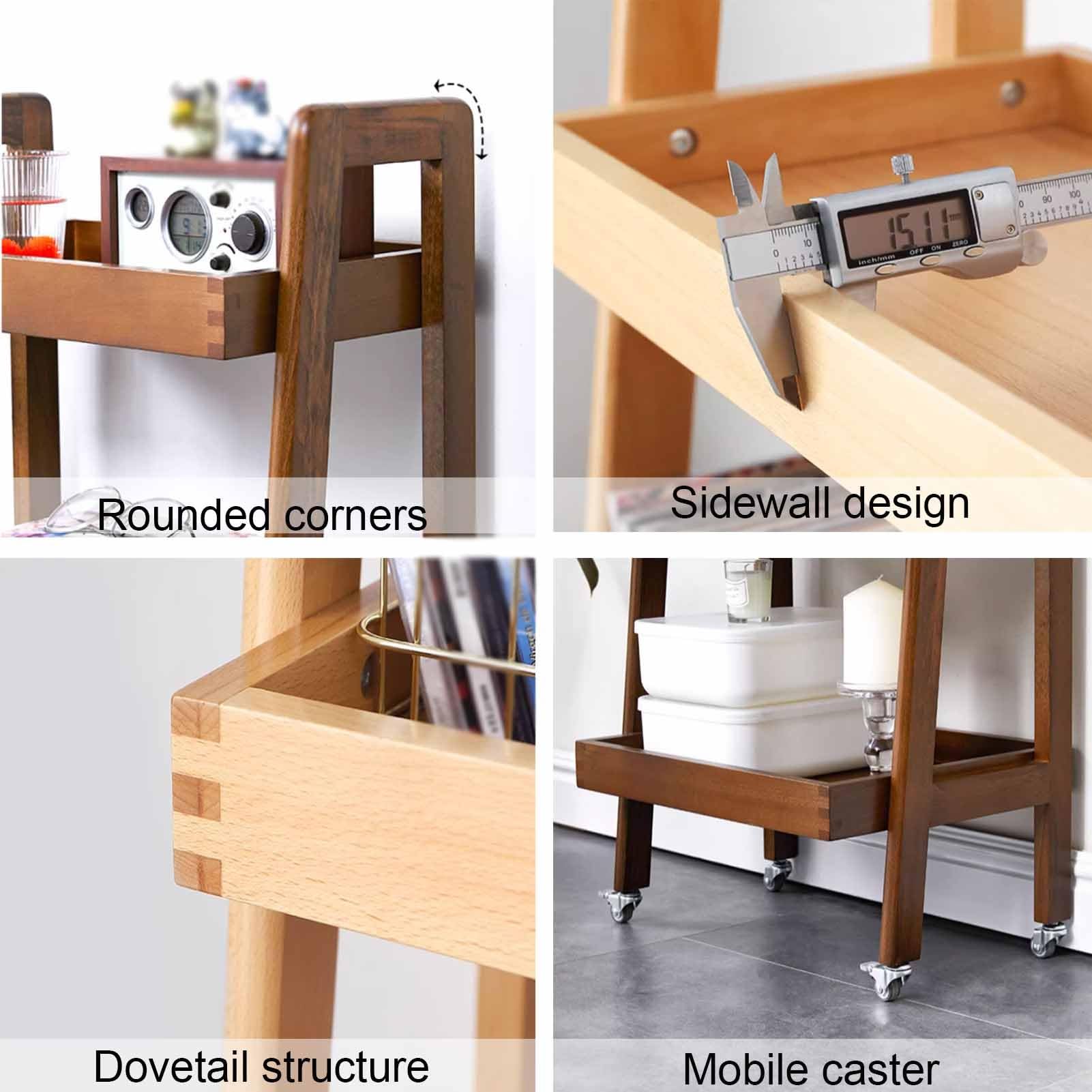XPLKQXE Carritos De Suministro De Bebidas, Camión Rodante De Madera Maciza De Cocina, 3 Estante Almacenamiento Clasificador Bandeja, Se Pueden Mover Ruedas Goma (Color : Woody, Tamaño : 45X26.5X84CM