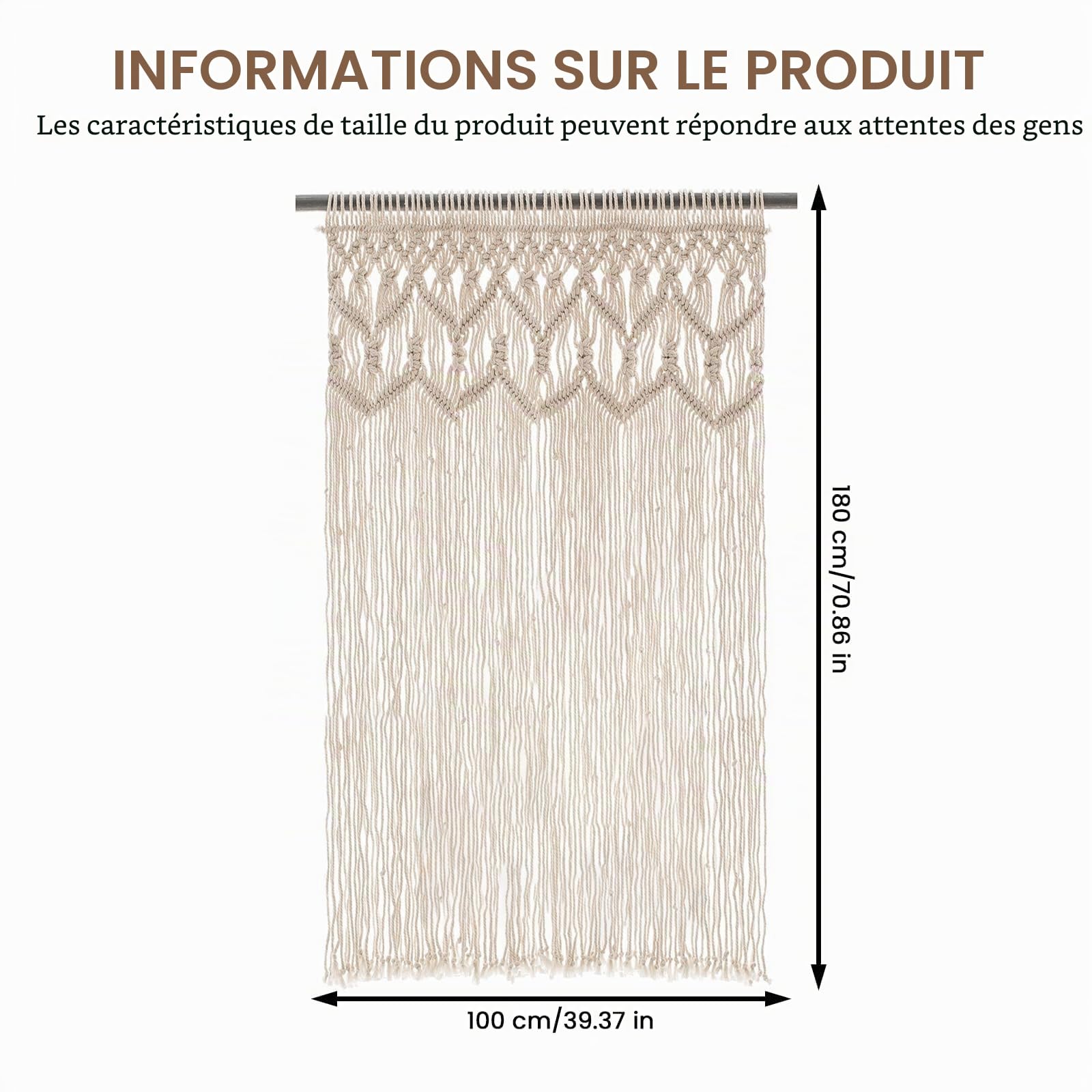 BORDEAG Tapisserie Murale Macramé Tissée à la Main: Macramé Bohème Nordique Coton, Tenture Murale Décoration Murale Coton, für Salon Chambre Maison Mariage 100x180cm