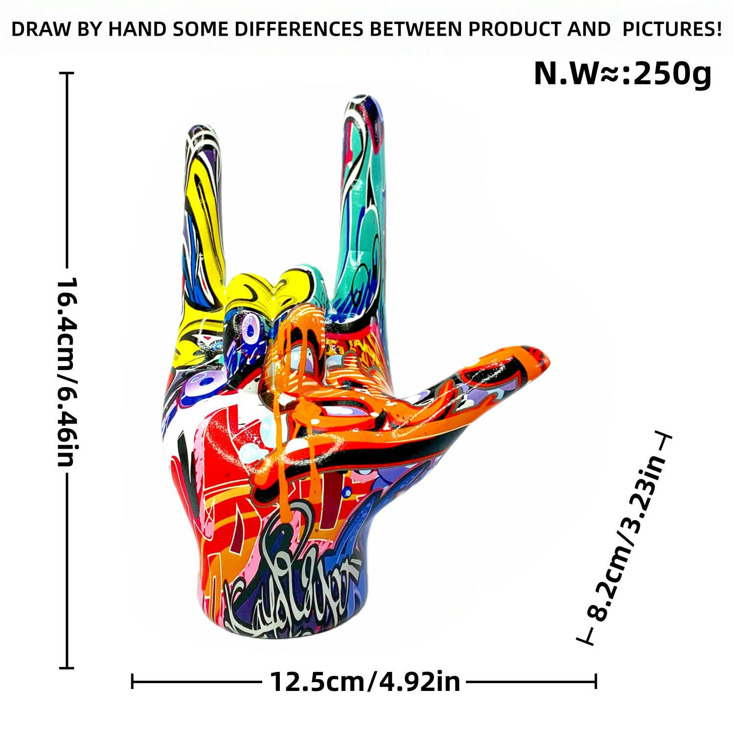 Adorno de Mano con el Gesto Te Amo al Estilo Rock para el hogar la Oficina y la Tienda Escultura de Mano de Resina Grafiti