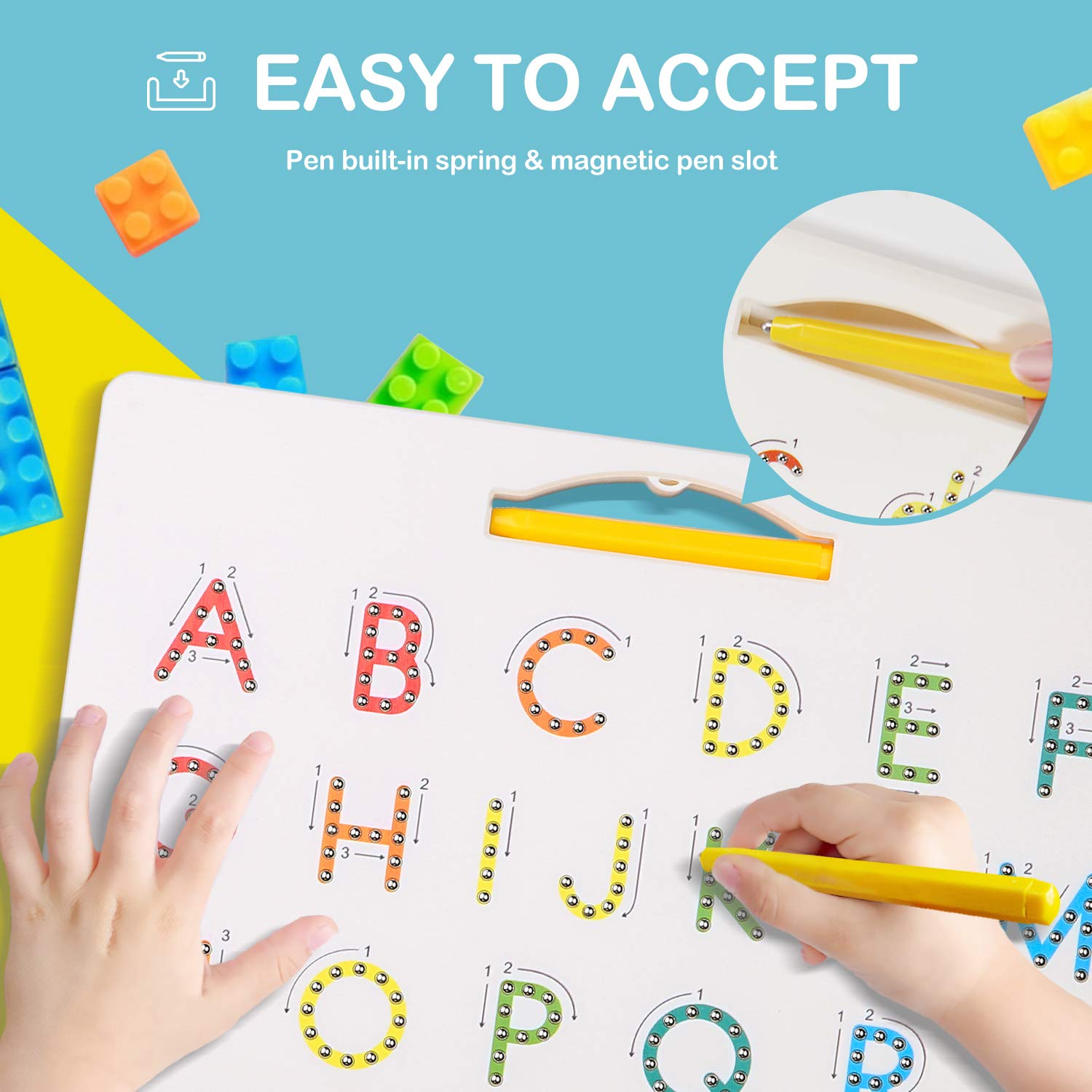 Hautton Letters Board, 2 in 1 Alphabet ABC Uppercase Letter Tracing Board and Number