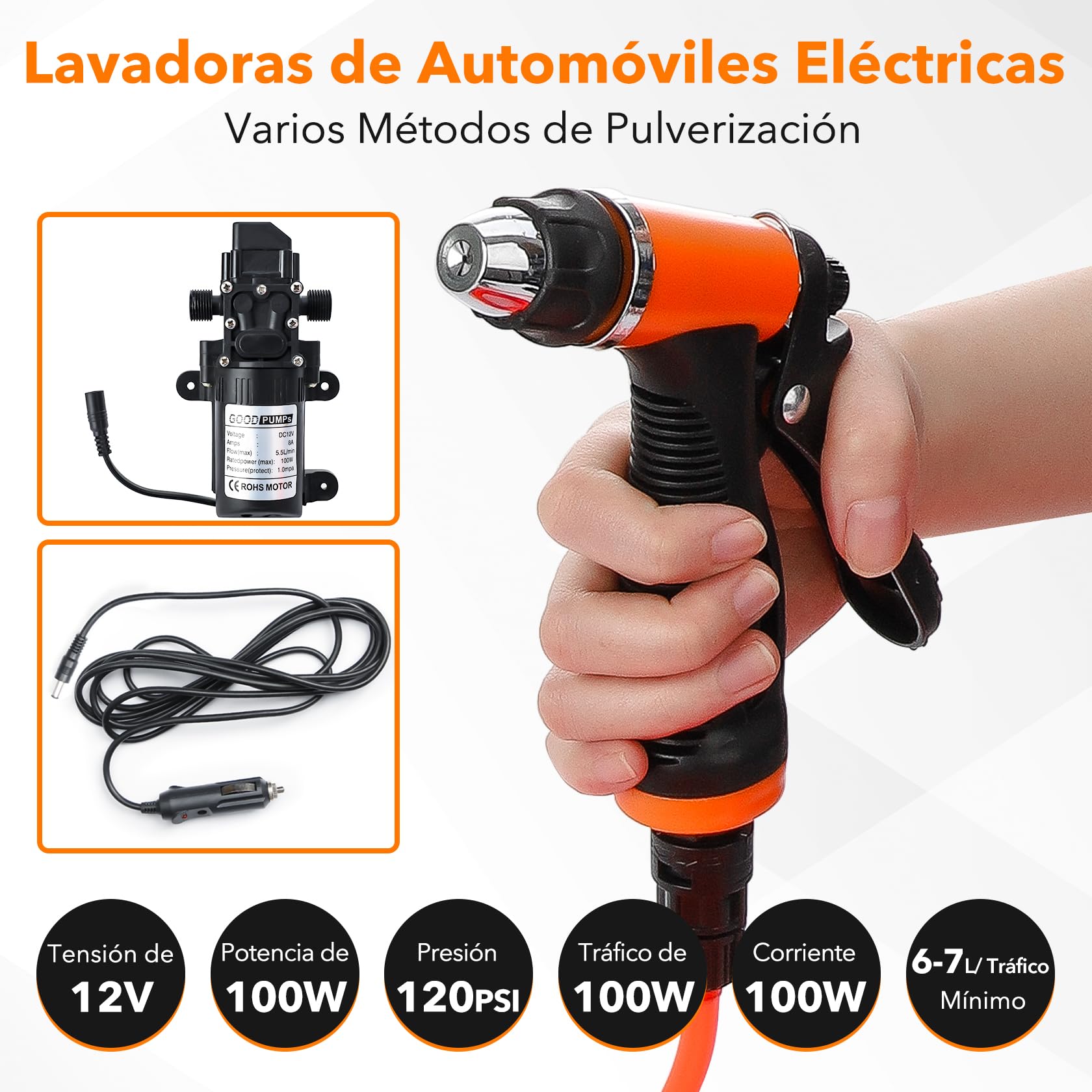 CarBole Bomba de Lavado de Coche de Alta Presión de 100W 160PSI,Pompa Acqua DC12V,Kit de Lavado Portátil,Adecuado para el Lavado de Vehículos y Mascotas,Jardinería,Camping,Limpieza