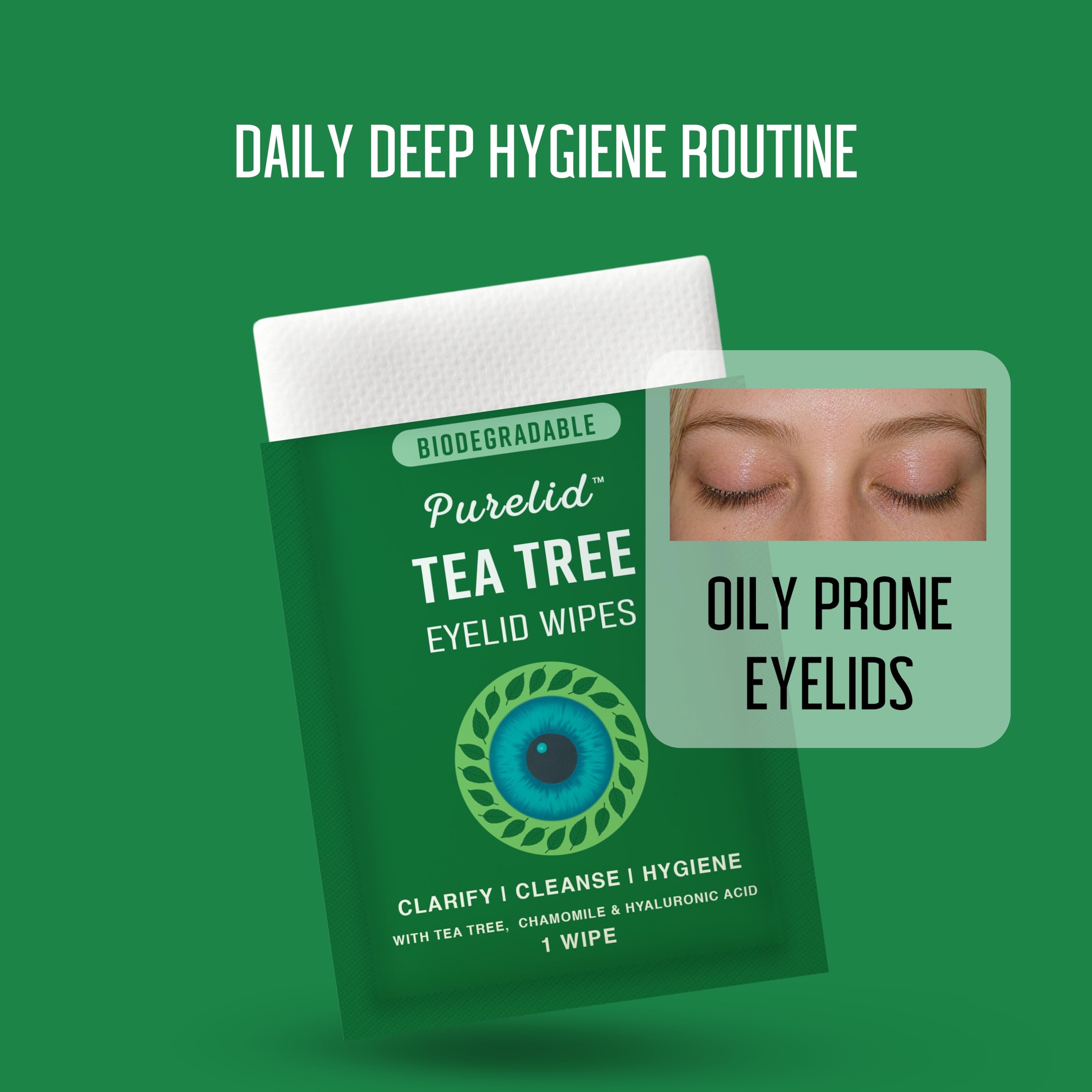 Teebaum Augenlidtücher - 100 Teebaumöl Augentücher für Menschen mit trockenen Augen & Allergien - Sanfter Augenlidreiniger mit Hyaluronsäure - Einzeln verpackt & biologisch abbaubar - 2er Pack