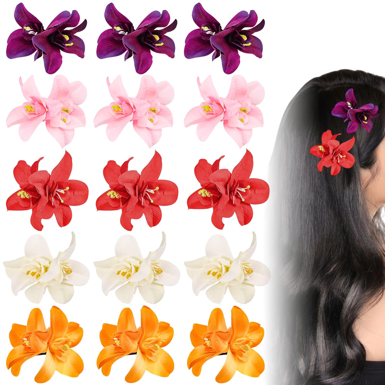 EUPSIIU 15 Piezas Flor Horquillas, Mujer Flor Horquillas, Flor Broche Clips, Boda Tocado Pinza, Horquillas de Flores Hawaianas, Flamenca Tocados Novia, para Fiestas Sevillana Boda Fiesta (5 Colores)