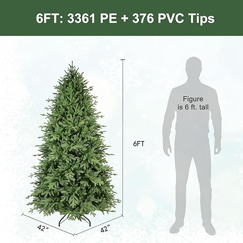 Miniatura 5 de Árbol de Navidad artificial de 6 pies con agujas de polietileno 3361, más realista, sin luz, abeto de alta calidad, árboles de Navidad falsos,