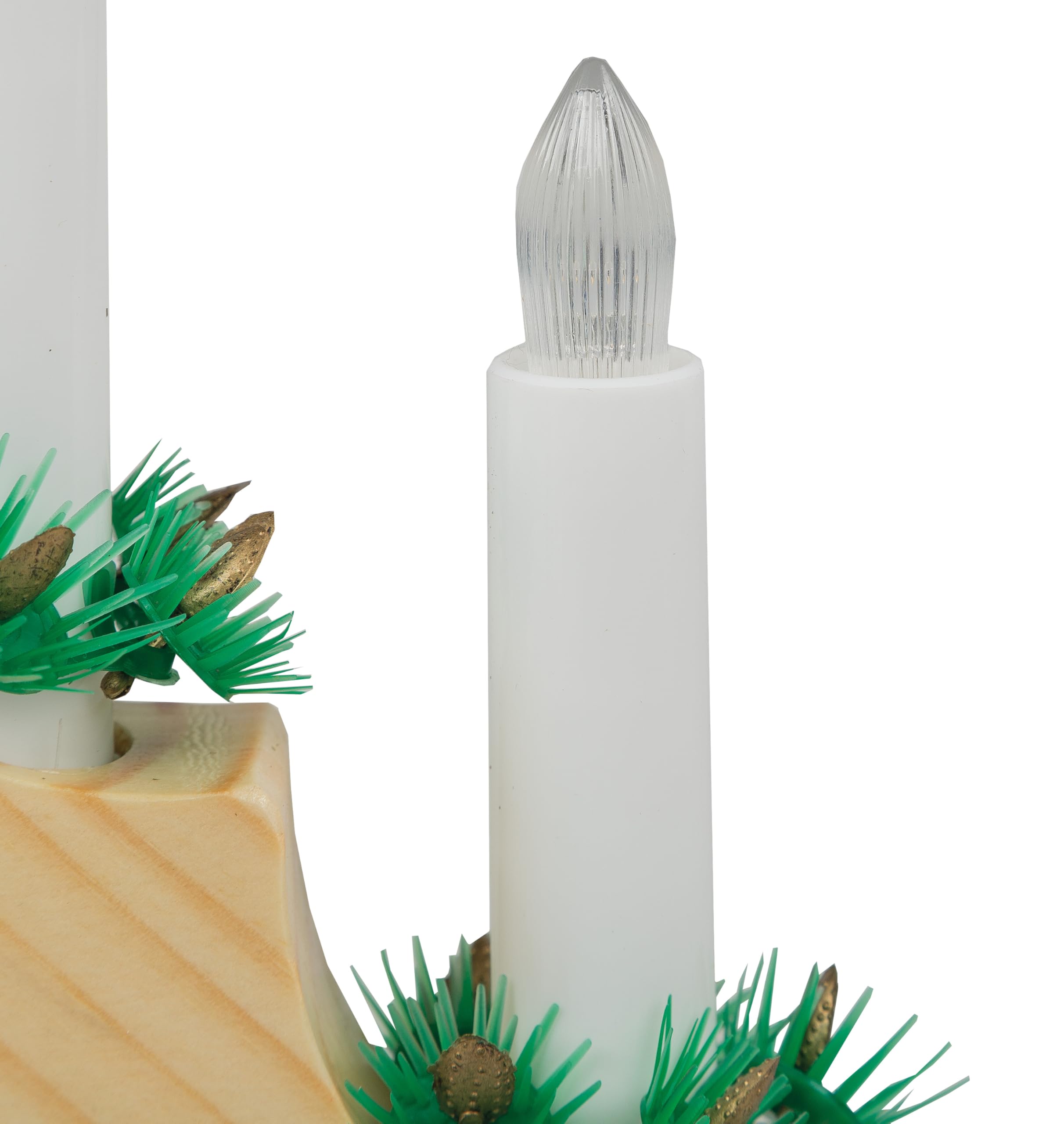 Idena 8582088 – świecznik adwentowy LED z drewna w kolorze naturalnym z 7 lampkami LED w kolorze ciepłej bieli, świecznik z zapasową lampą i przełącznikiem, dekoracja bożonarodzeniowa do wnętrz