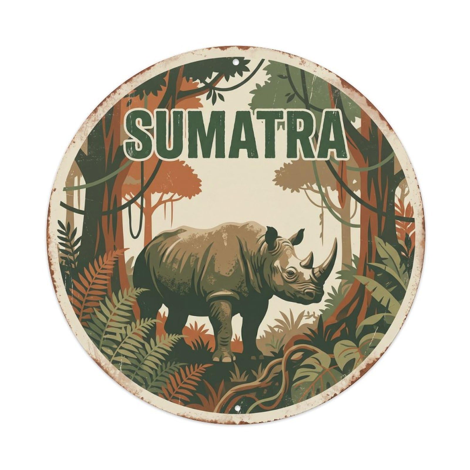 Sumatra Sumatran Rhino Rainforest Vintage Metal Tin Sign Plaque Wall Decor for Cafe, Club Bar, Office, Garden Metal Poster 8x8Inch